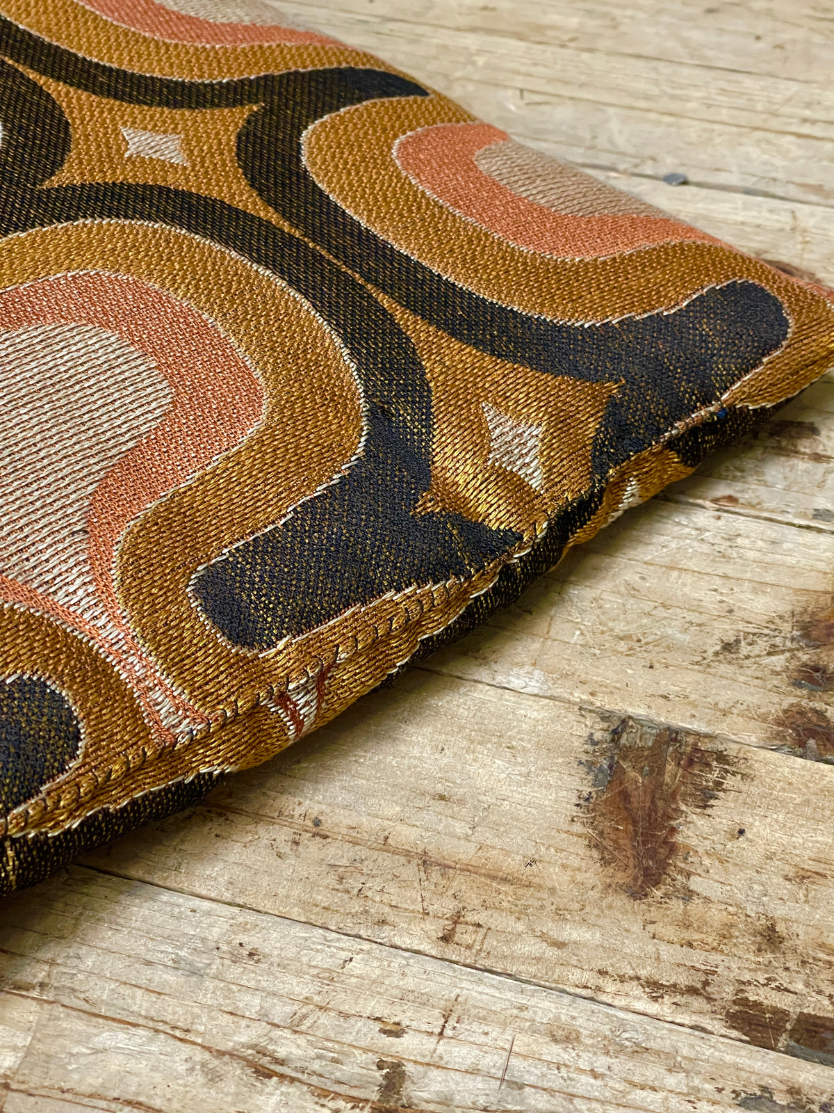 Vintage Mid Century Japanese Floor Cushions, Orange Silk