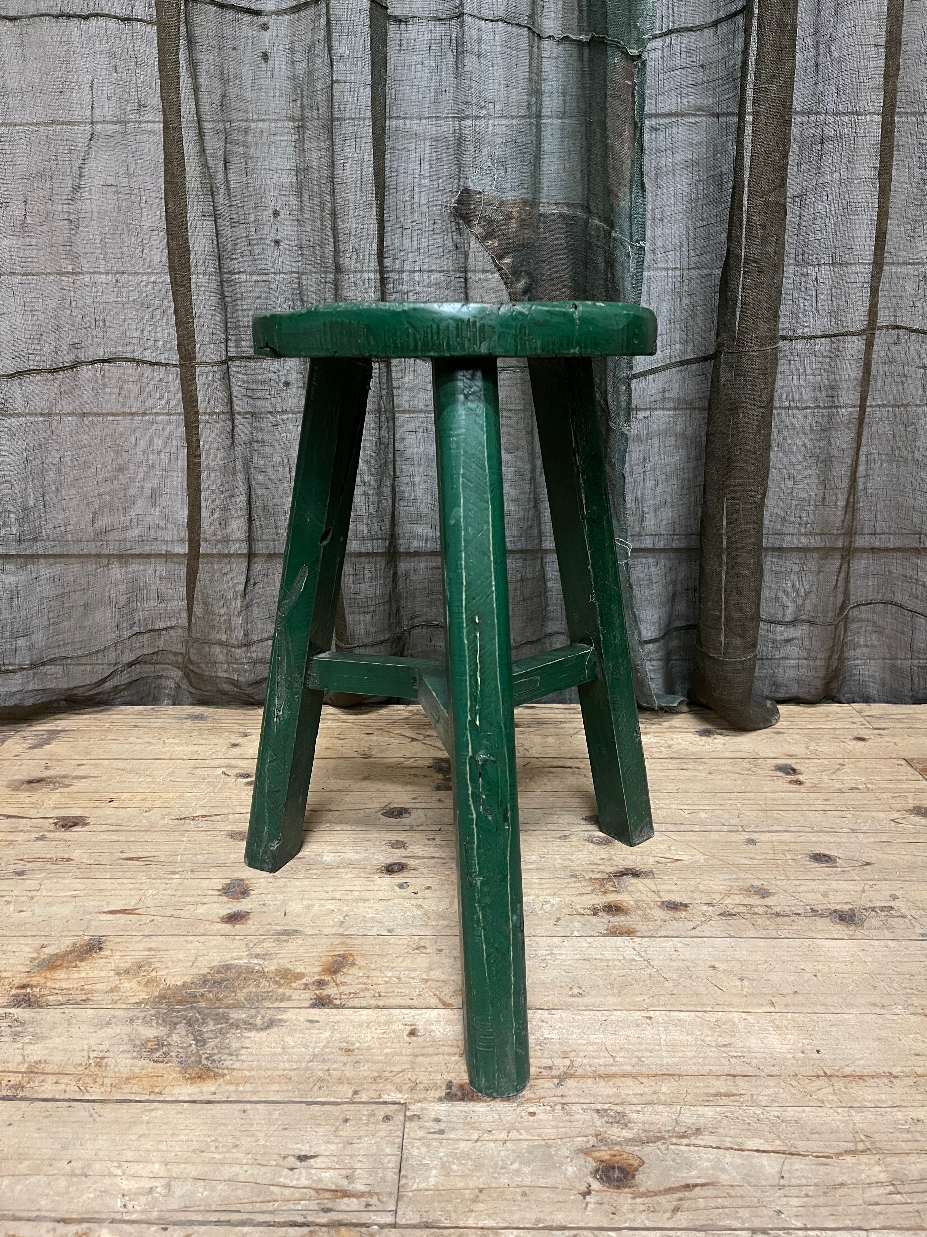 Chinese Provincial Elm Stool - Green
