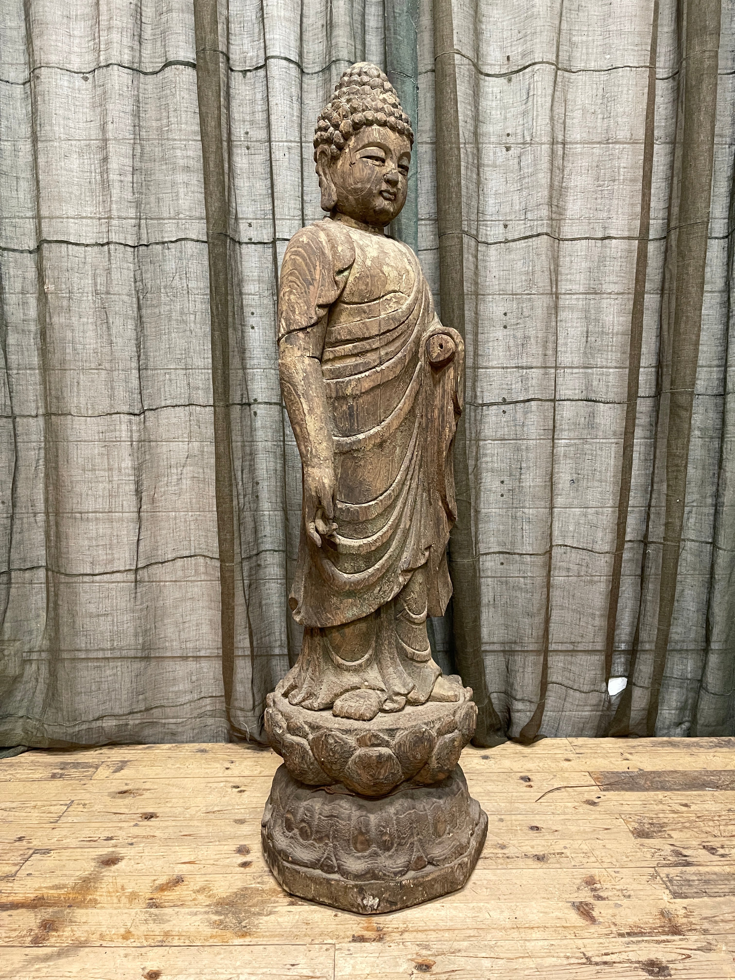 Chinese Standing Buddha Statue - Carved Wood