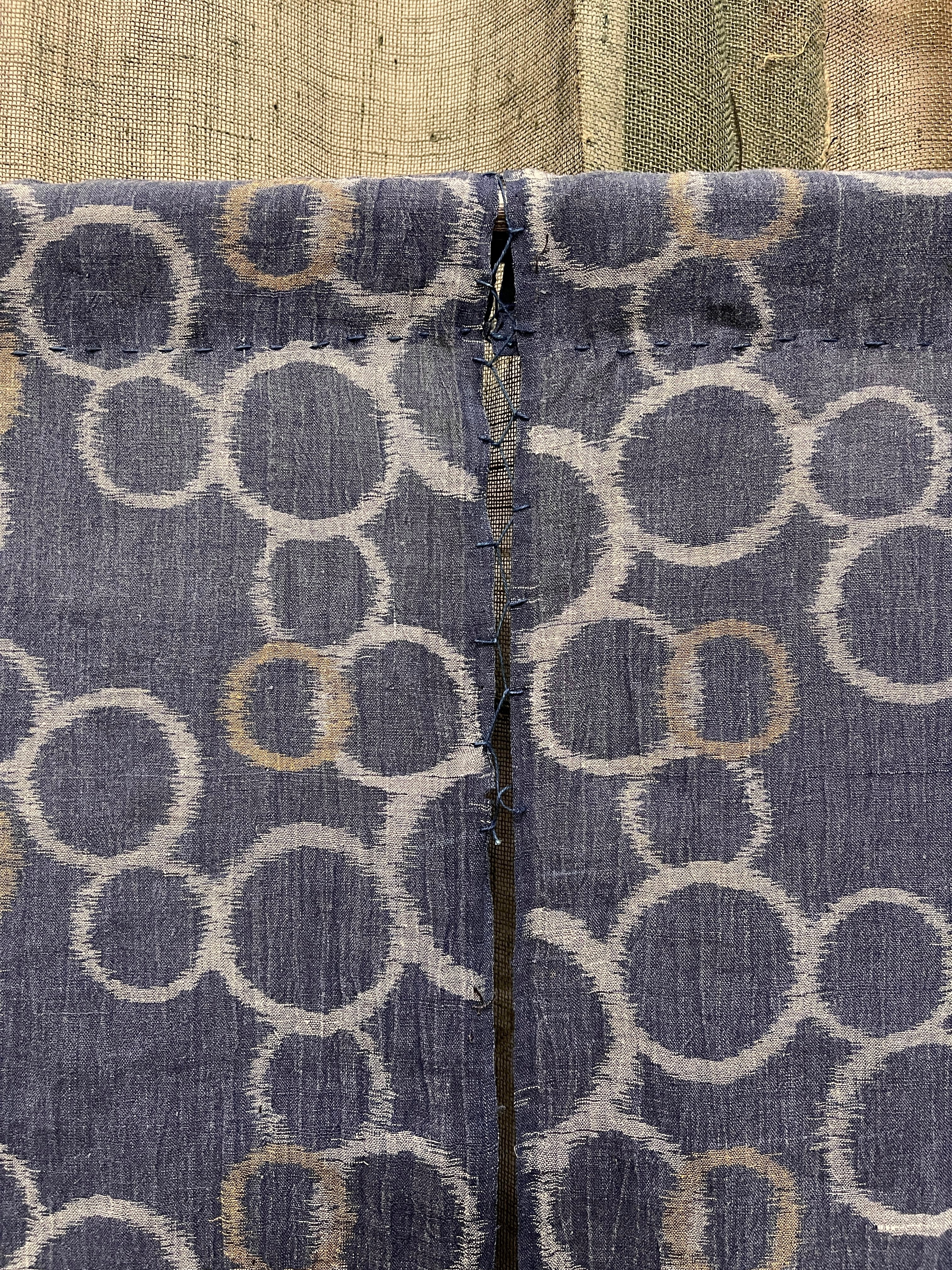 Vintage Japanese Hemp Noren, Panelled Curtain