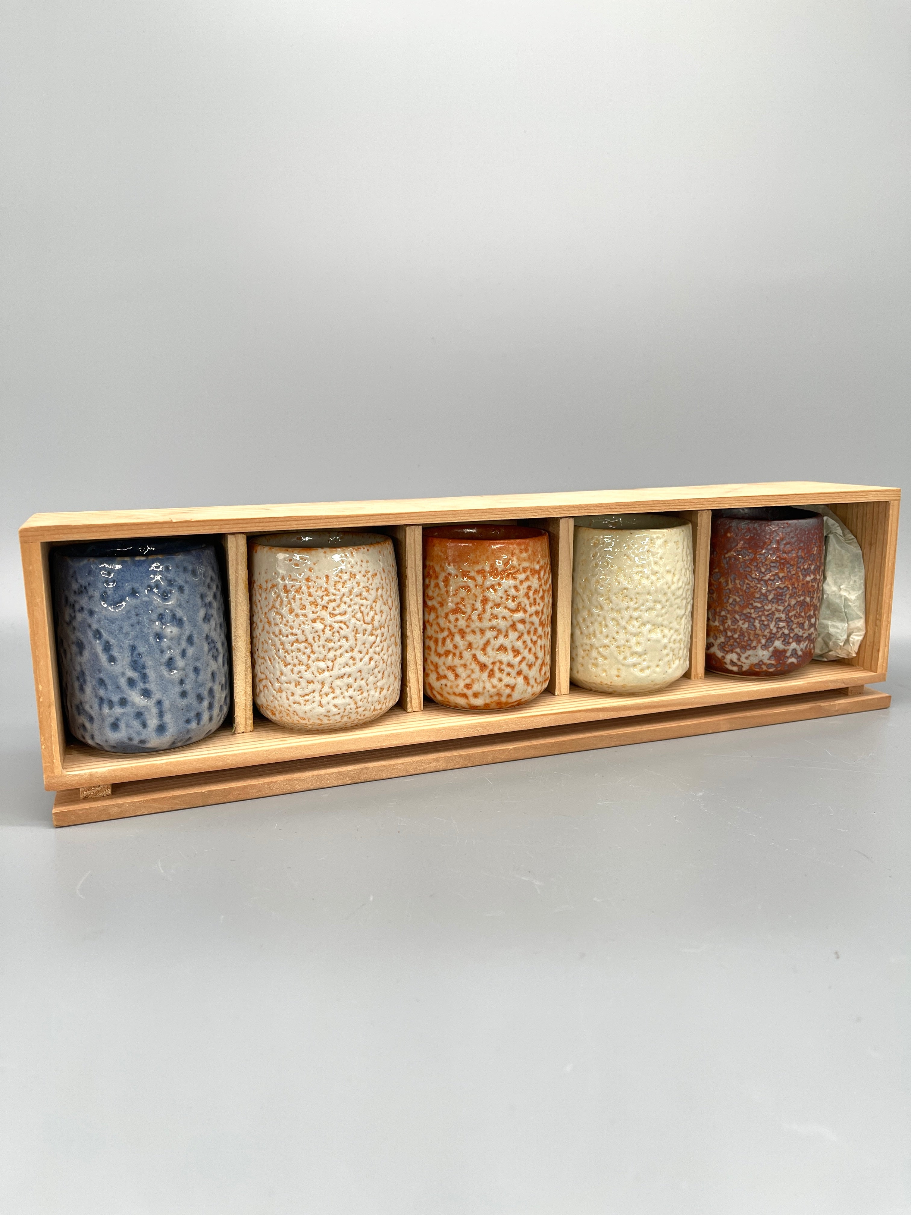 Set Of 5 Japanese Sake Cups - Shino Glaze