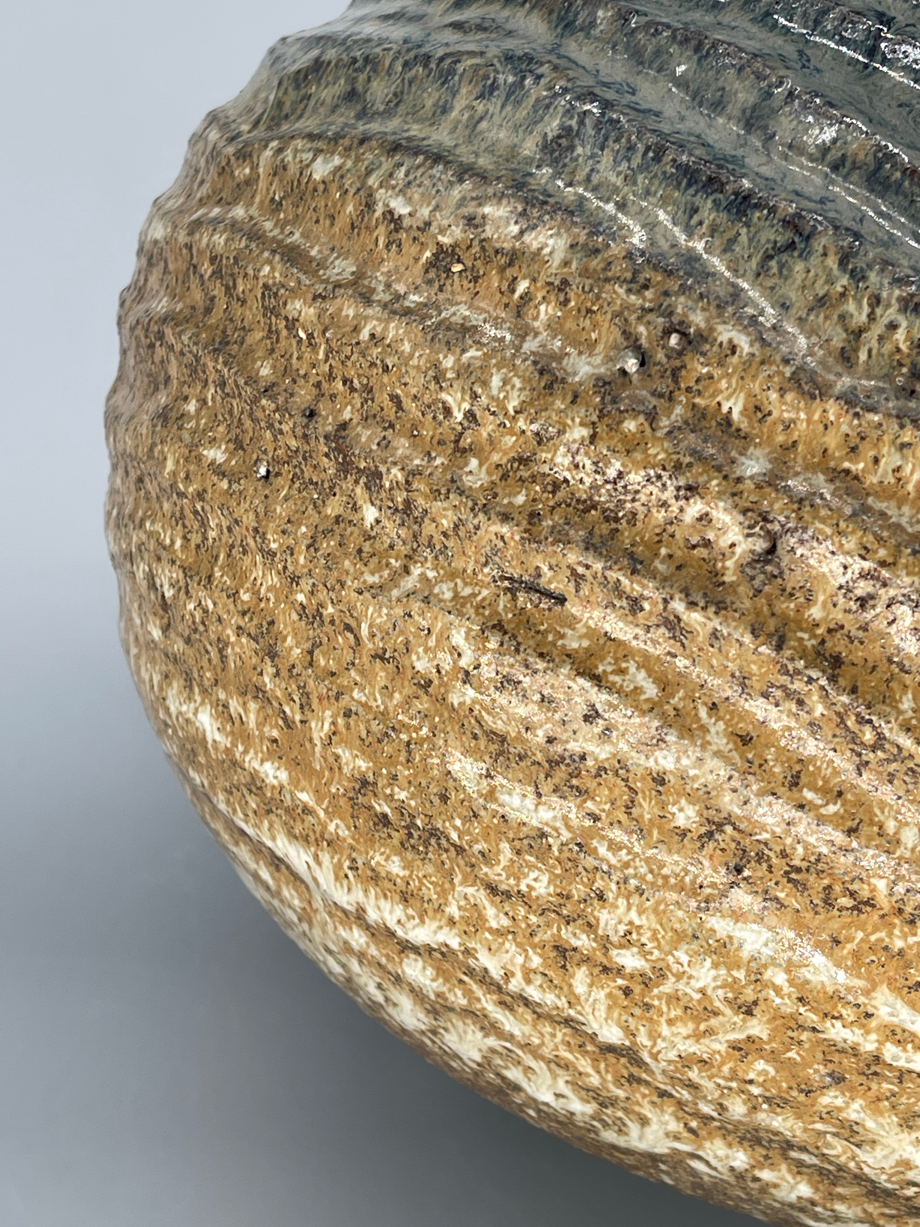 Large Vintage Japanese Ikebana Vase - Earthy Green & Blue Glaze