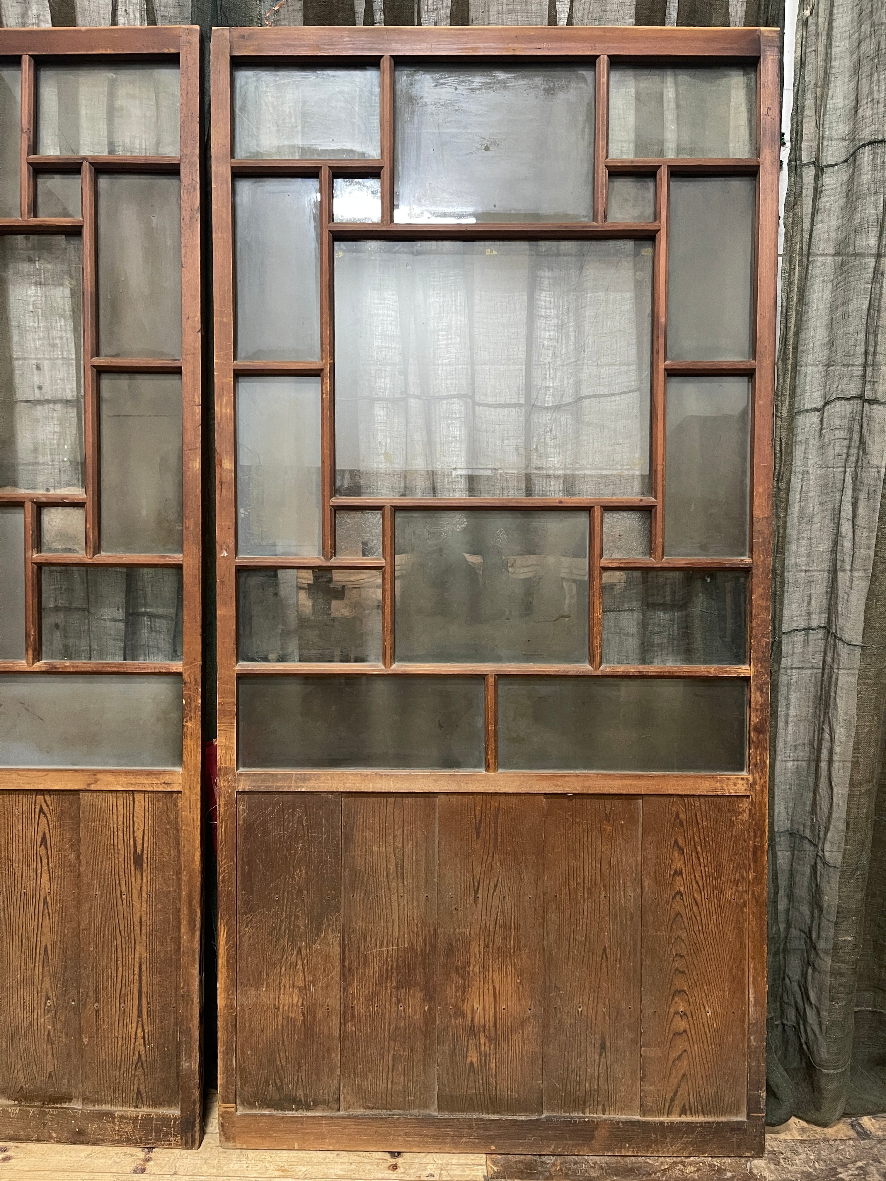 Retro Set of 2 Vintage Japanese Glass Sliding Doors | Taisho