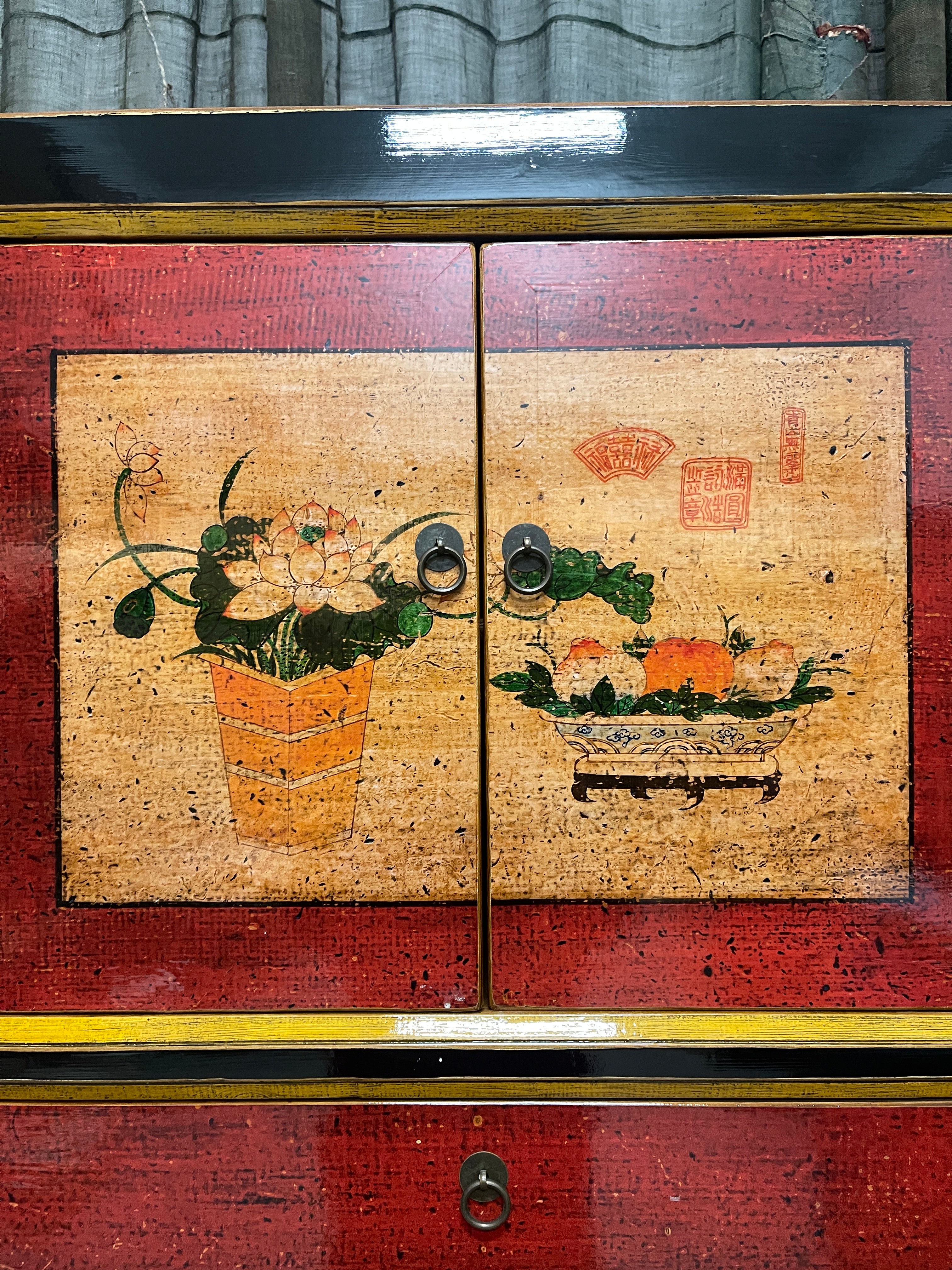 Provincial Style Chinese Black Lacquered Cabinet