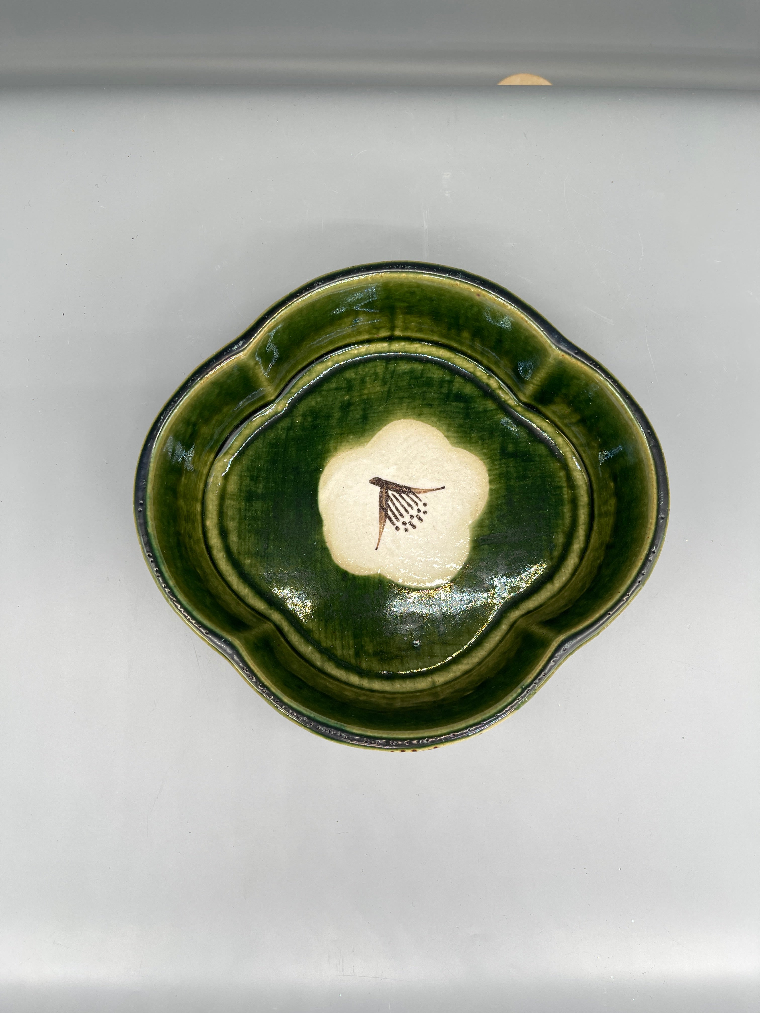Vintage Japanese Oribe Style Lidded Sweets Bowl