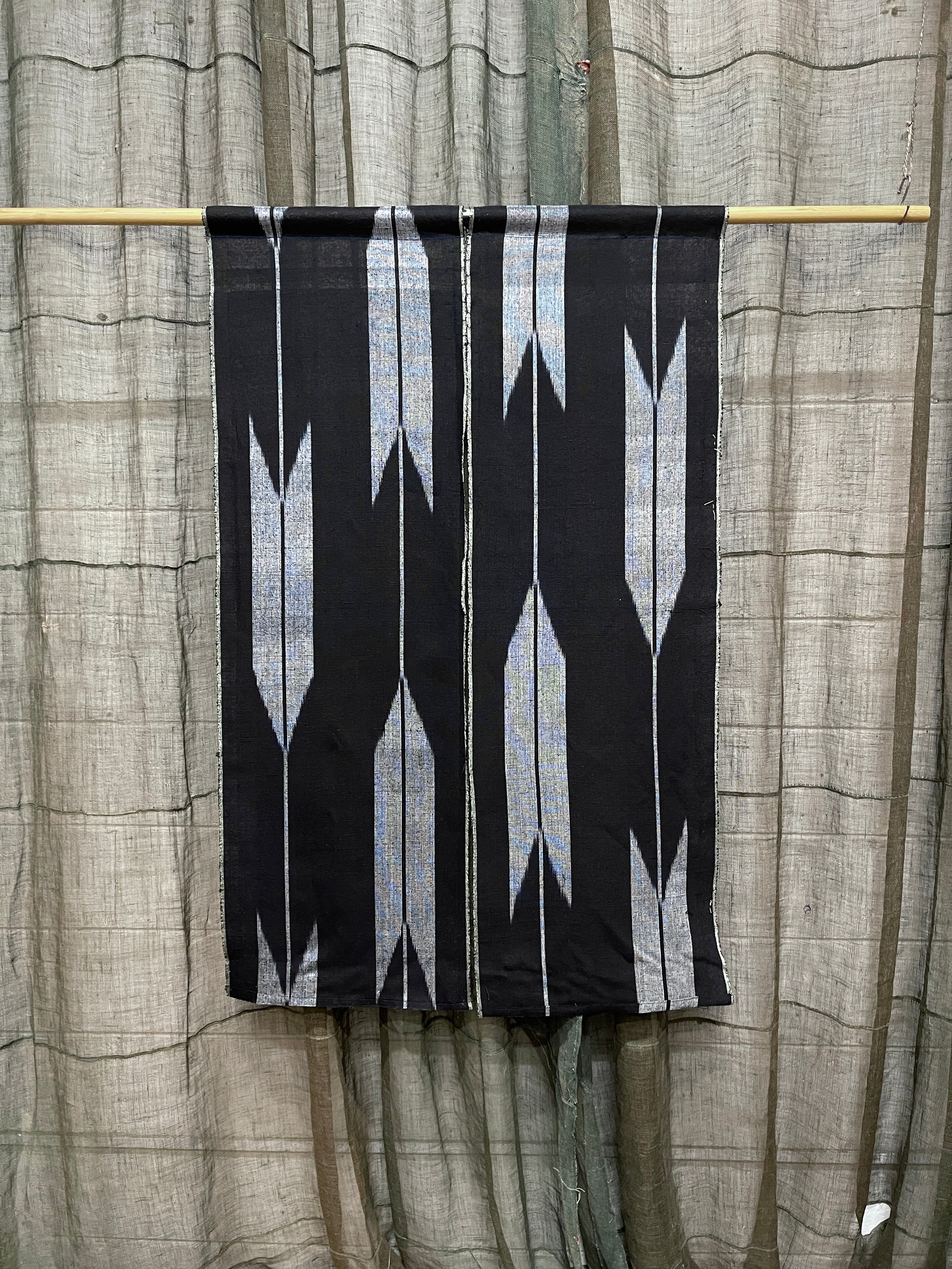 Vintage Japanese Noren, Navy Cotton with Yagasuri Motif