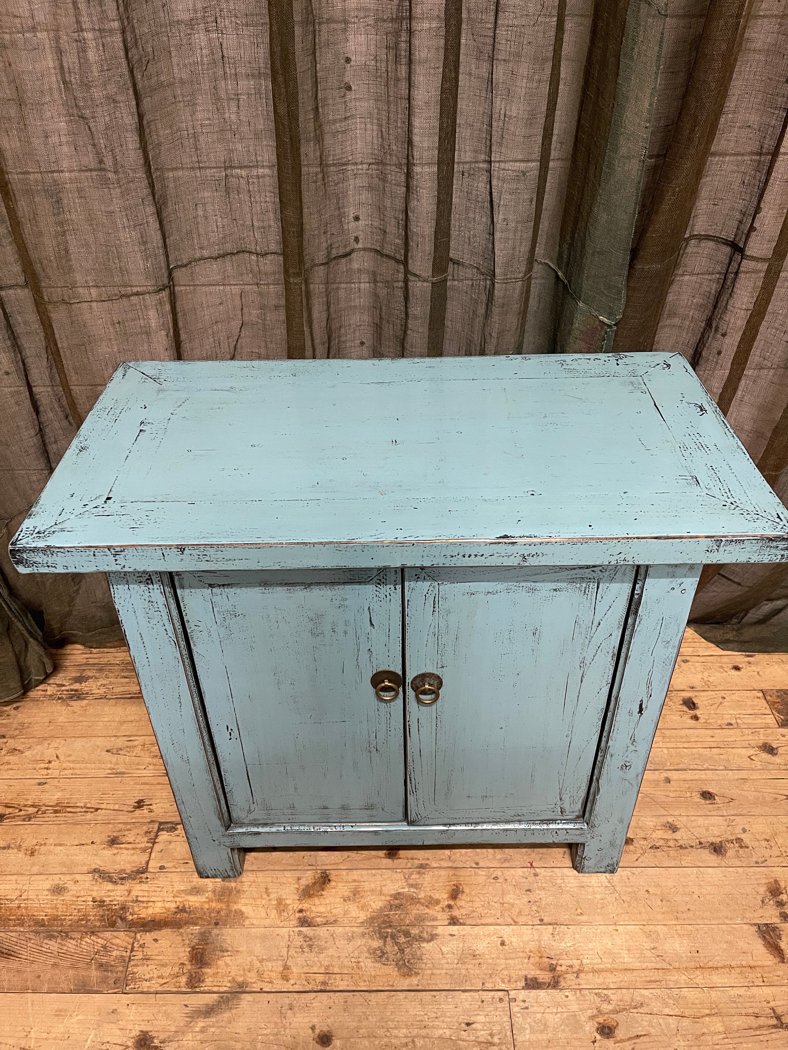 Chinese Blue Lacquered Side Cabinet