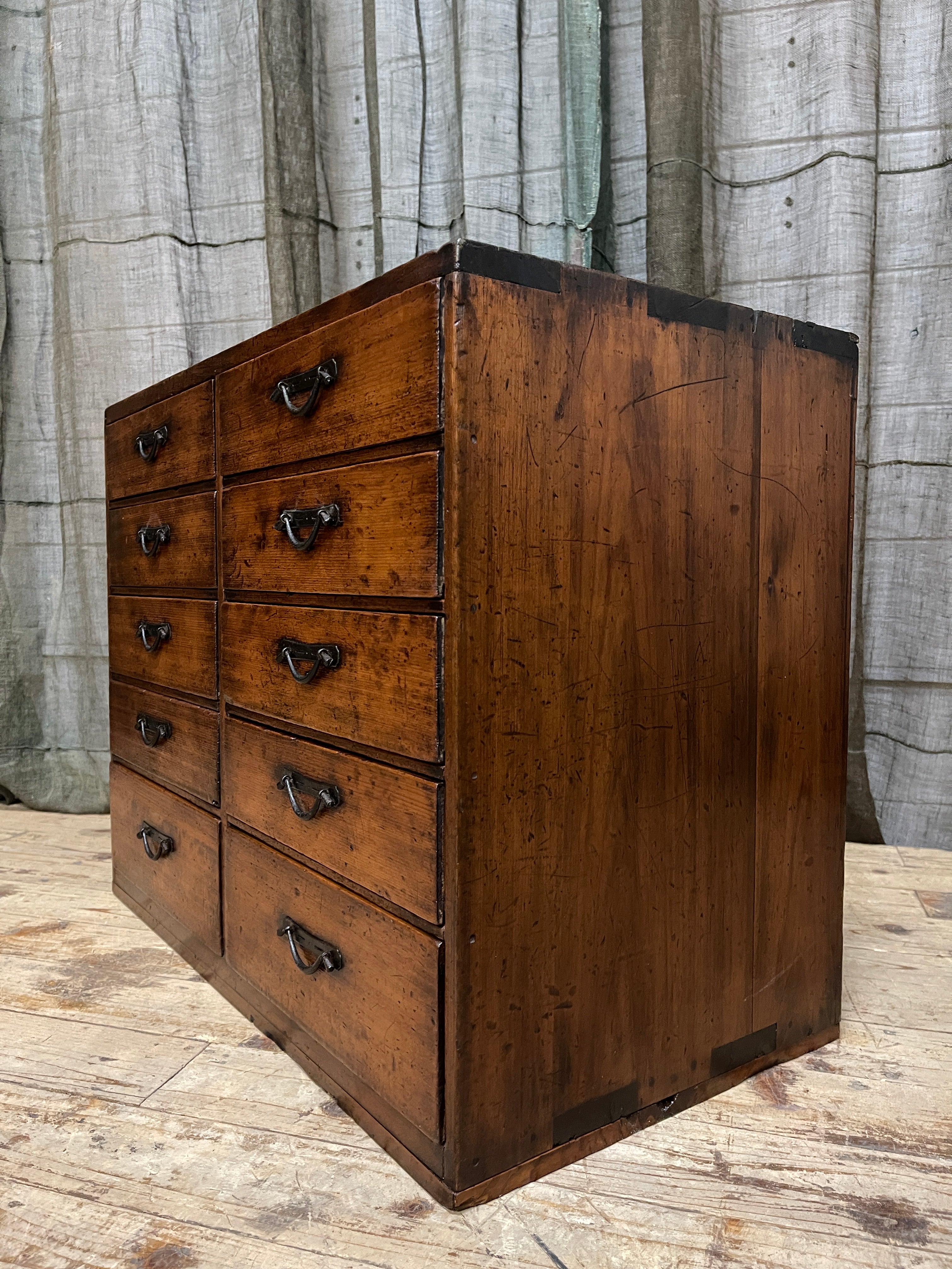 Antique Japanese 10 Drawer Document Chest - Cypress | Meiji