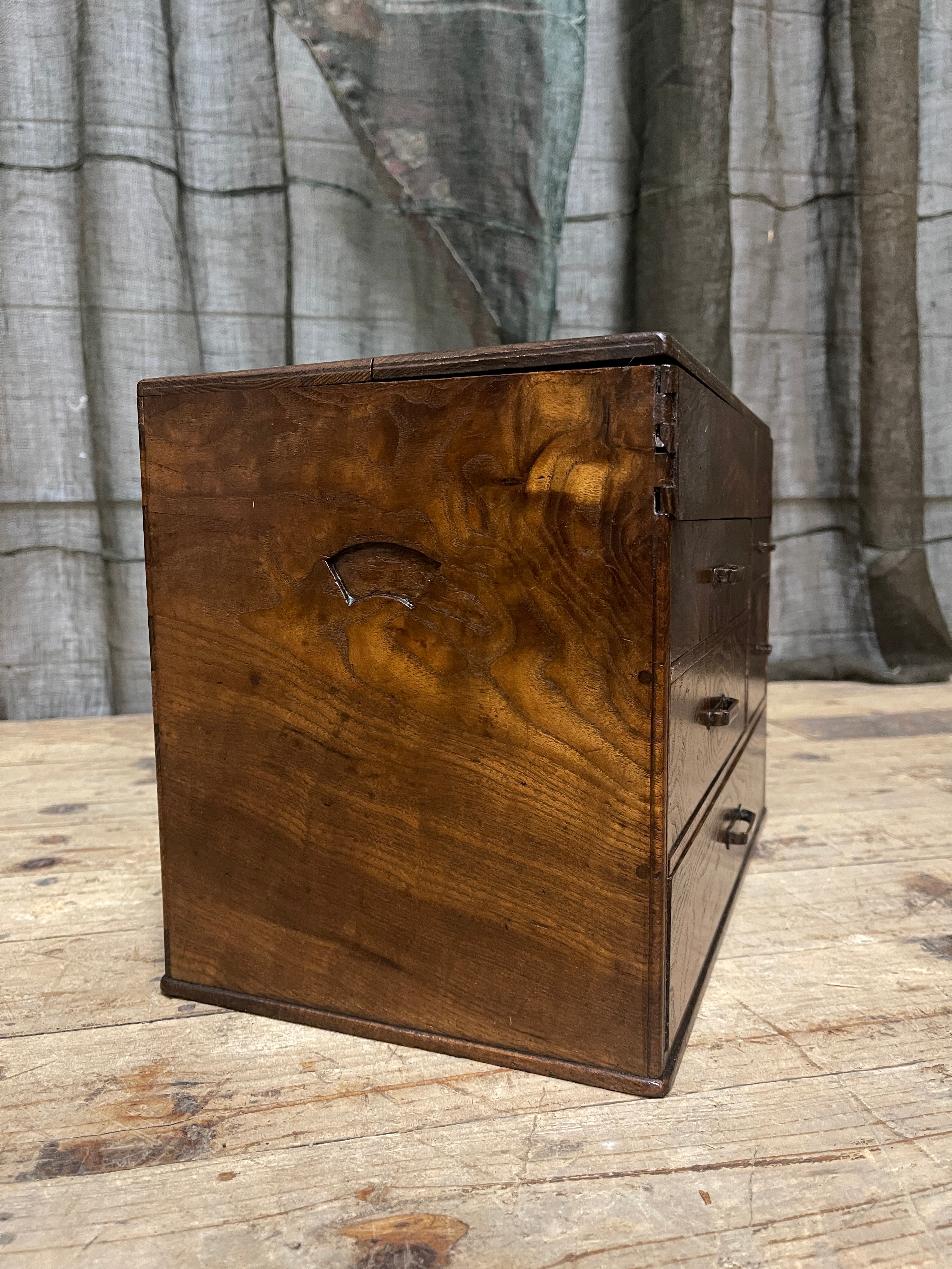 Vintage Japanese Sewing Box, Hari Bako - Elm | 1950's