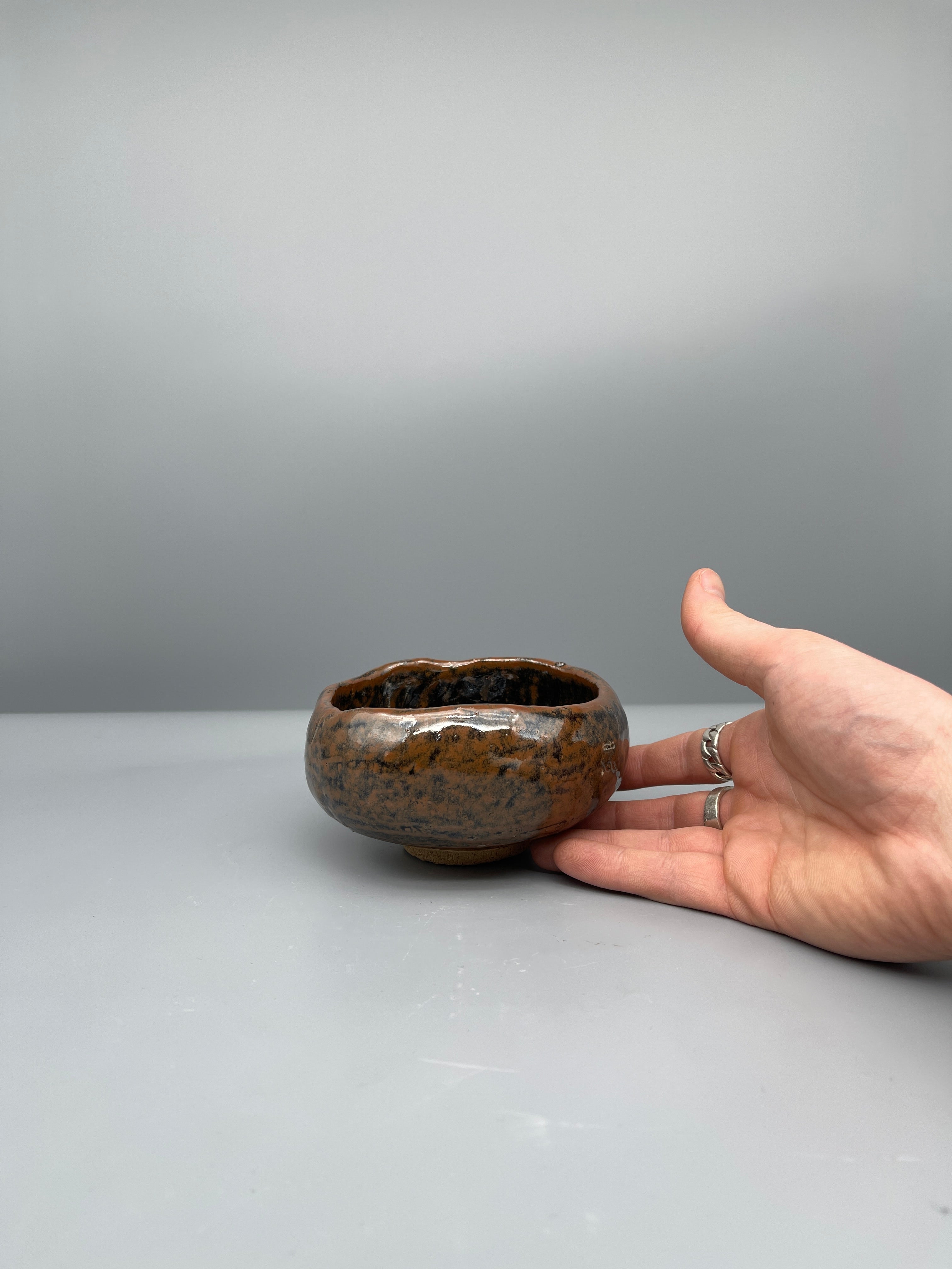 Vintage Japanese Chawan Tea Bowl - Stoneware, Mottled Brown-Black Glaze