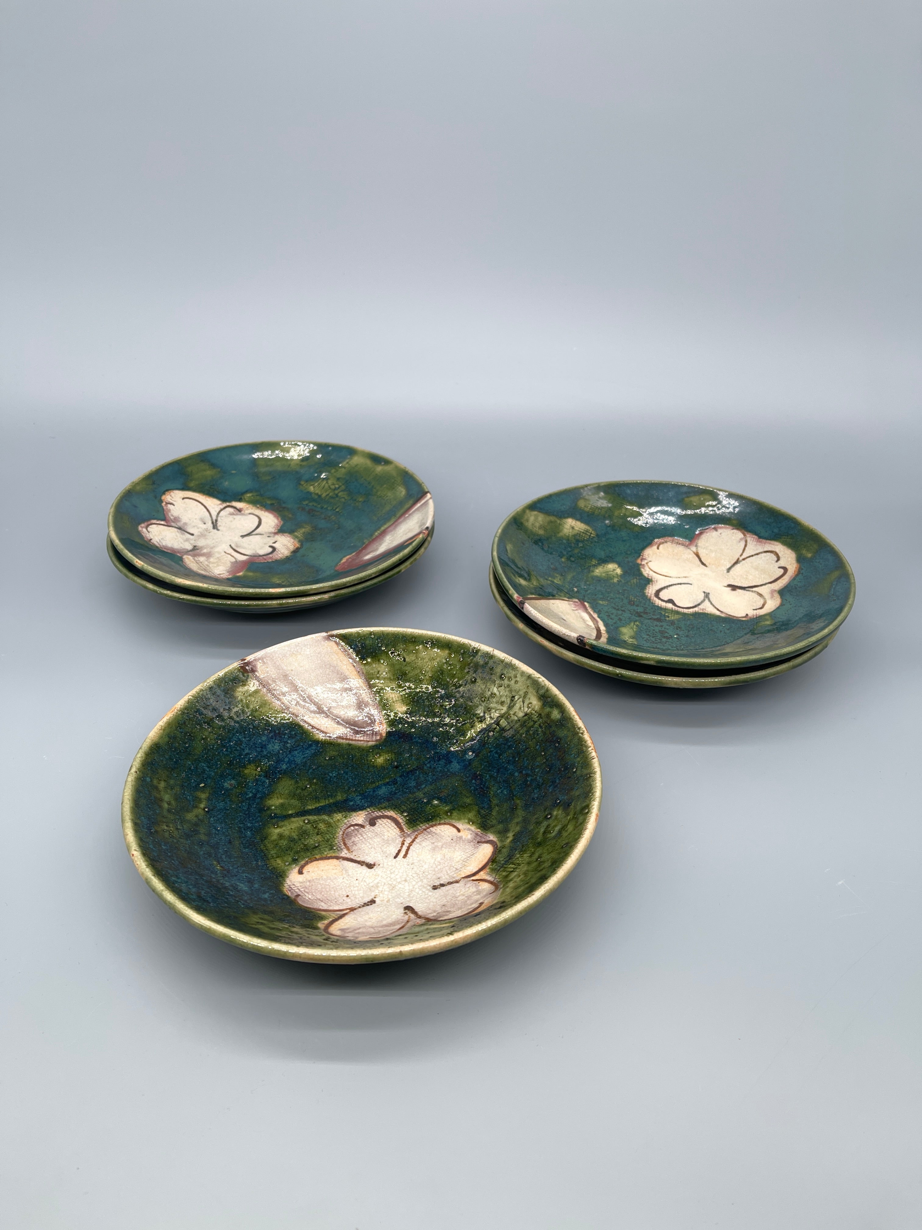 Set of Vintage Japanese Plates, Oribe Glaze