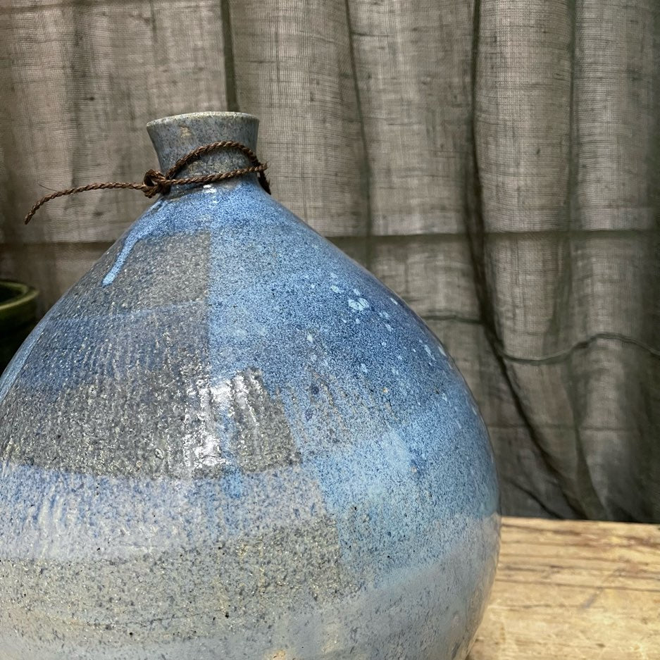 Vintage Japanese Signed Studio Pottery Vase - Blue | c.1970