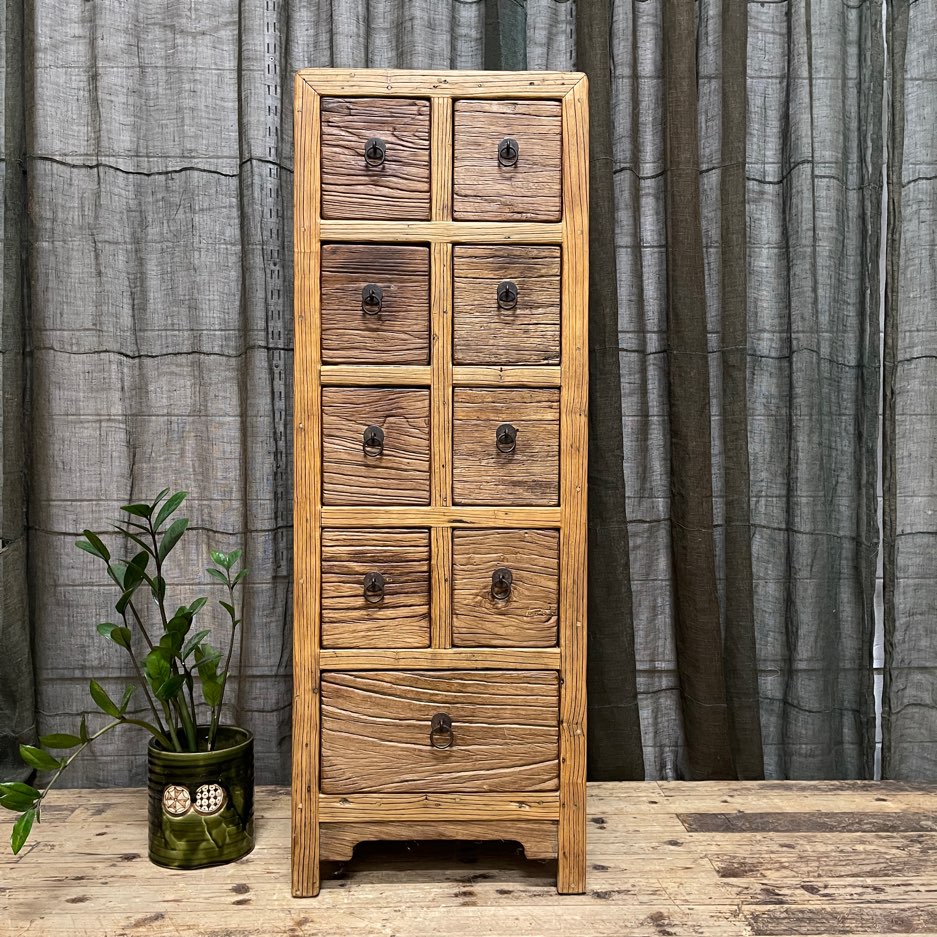 Provincial Style Chinese 9 Drawer Cabinet - Elm