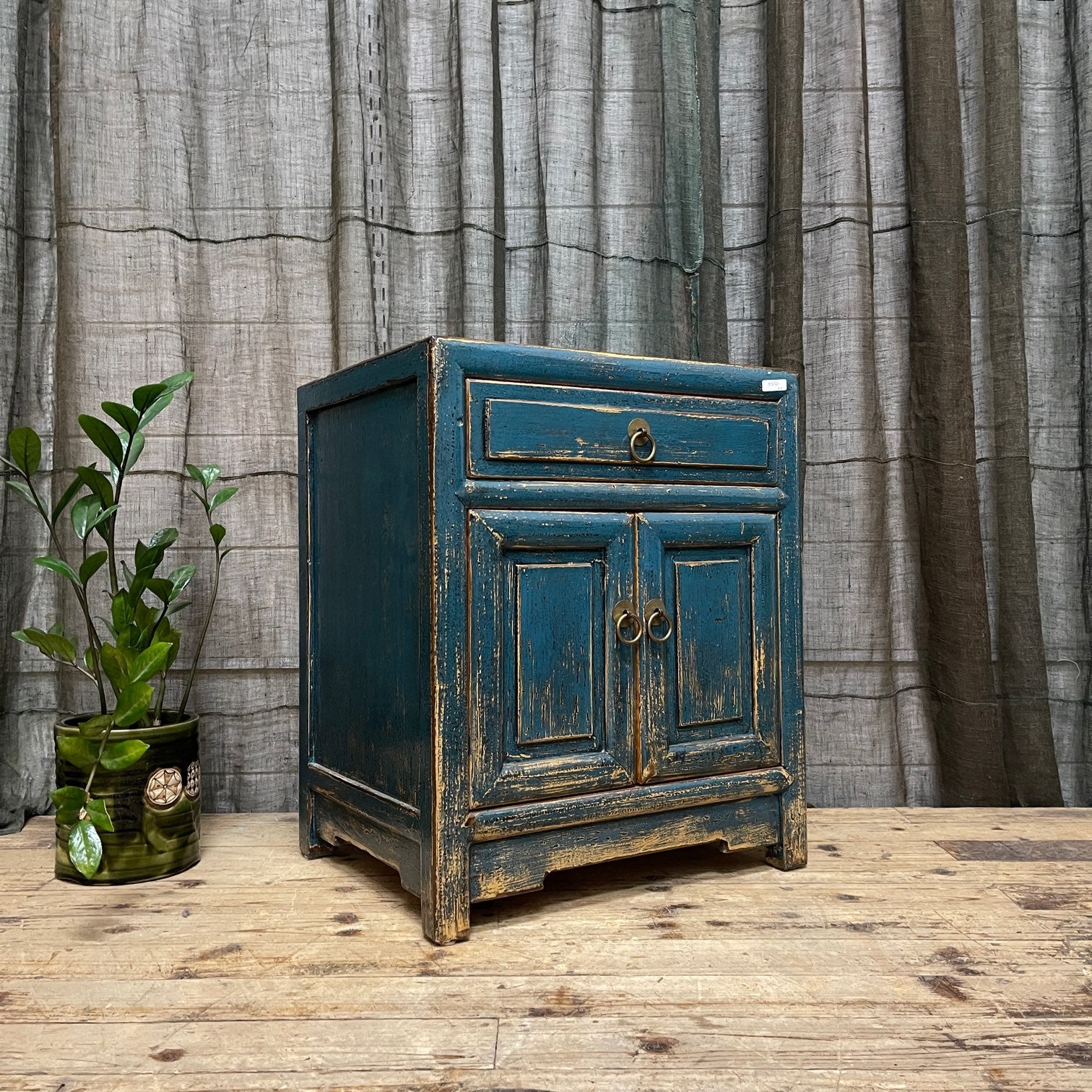 Provincial Style Chinese Blue Lacquered Side Cabinet