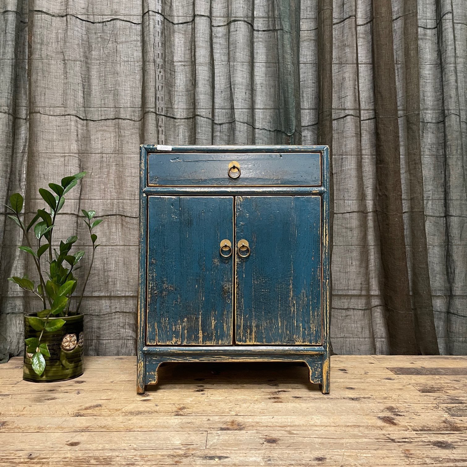 Provincial Style Chinese Blue Lacquered Side Cabinet