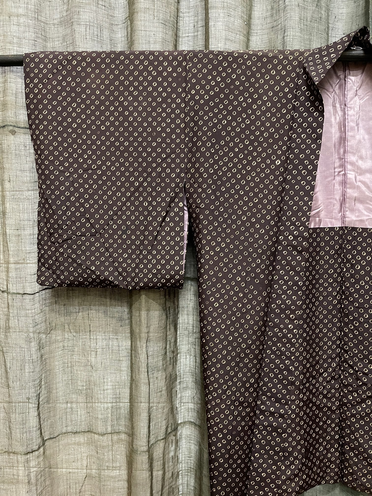 Japanese Haori-Kimono Jacket - Brown Shibori Dots