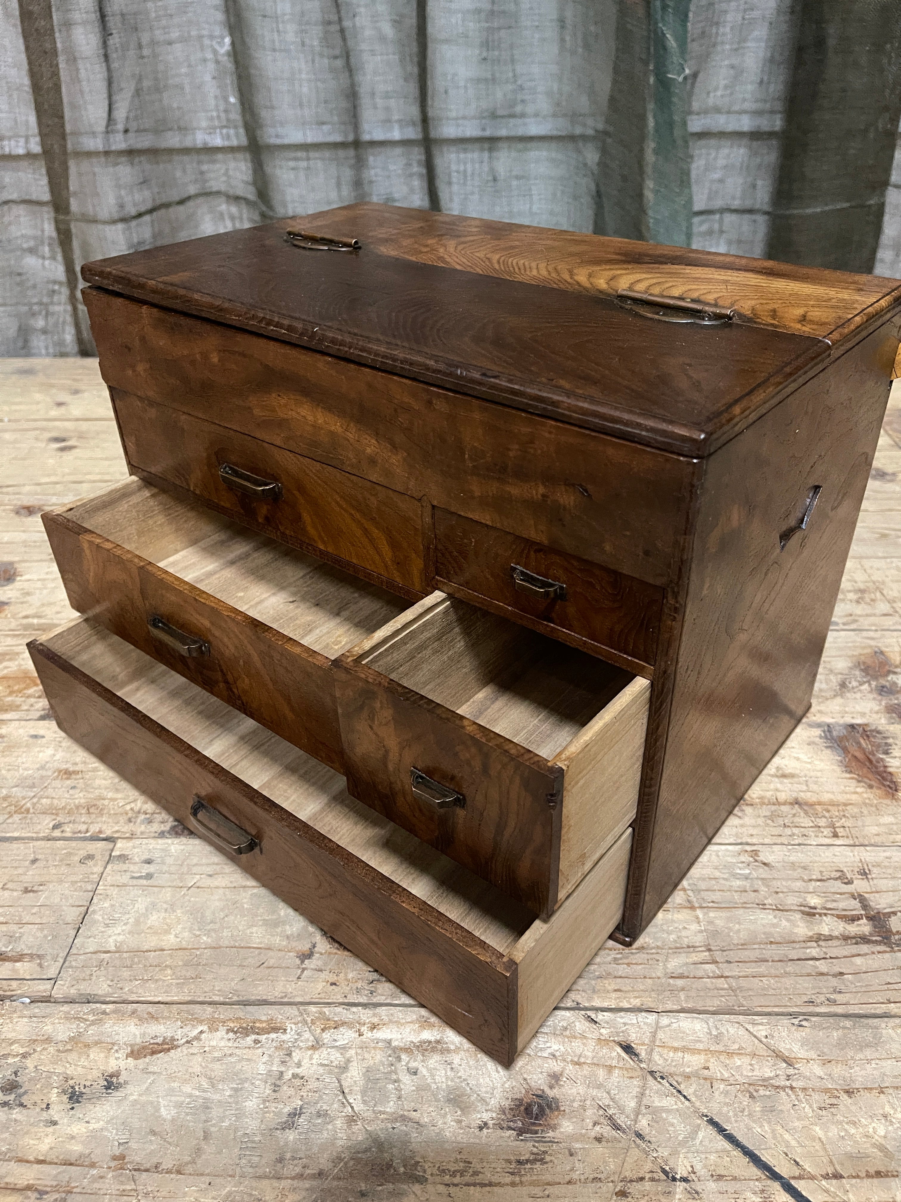 Vintage Japanese Sewing Box, Hari Bako - Elm | 1950's