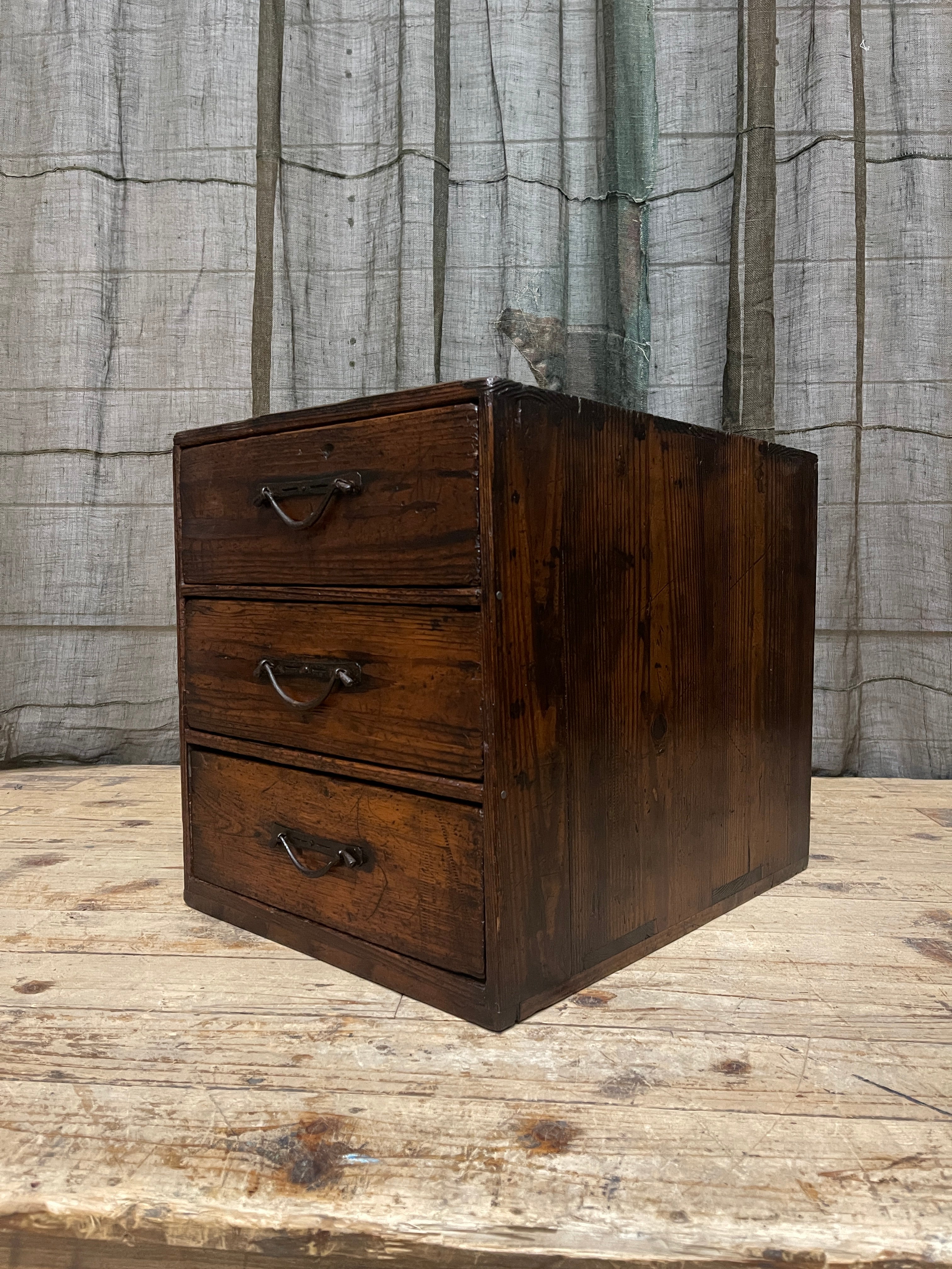 Antique Japanese 3 Drawer Document Box - Cypress| Meiji