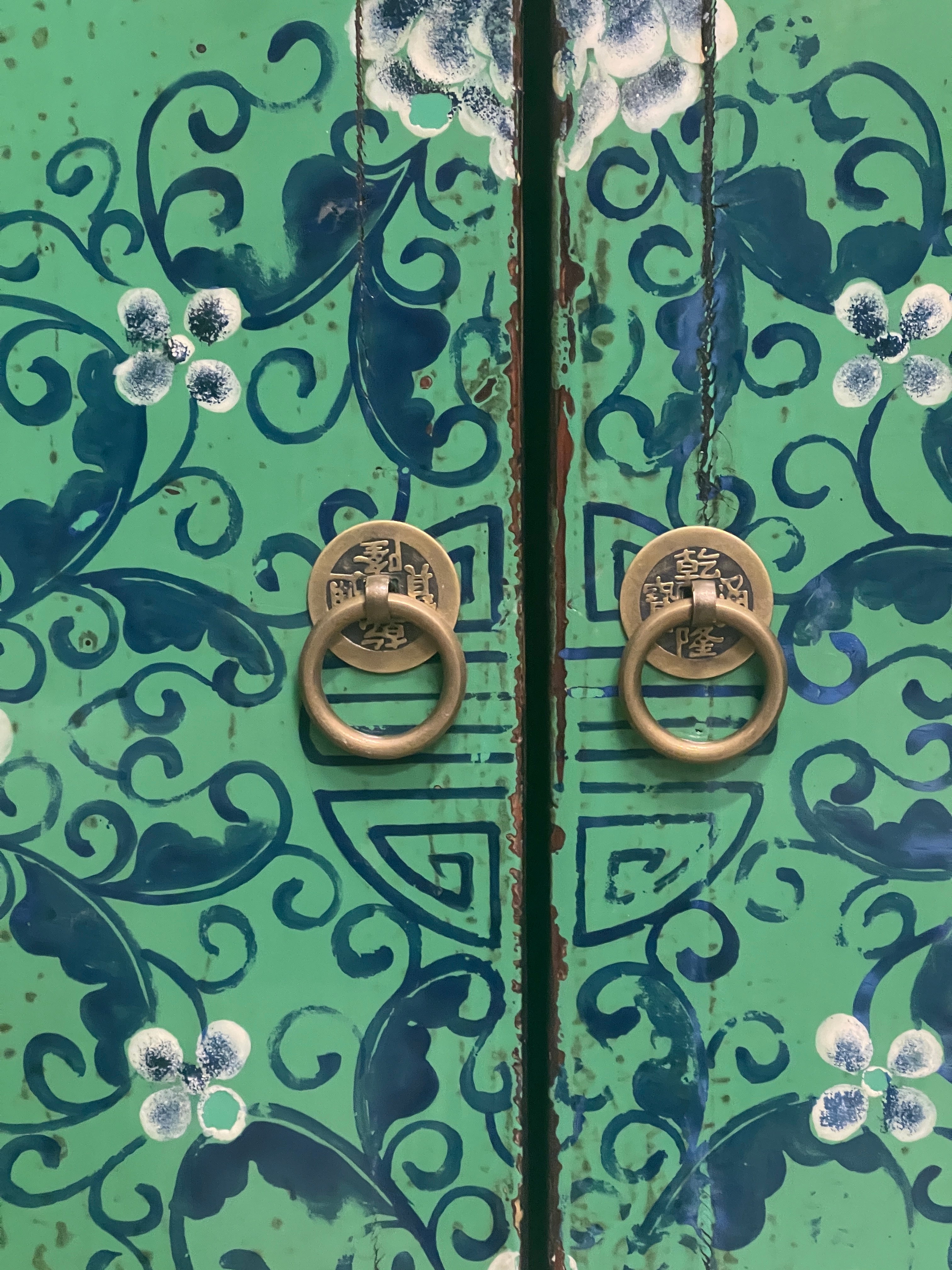 Chinese Green Lacquered Side Cabinet