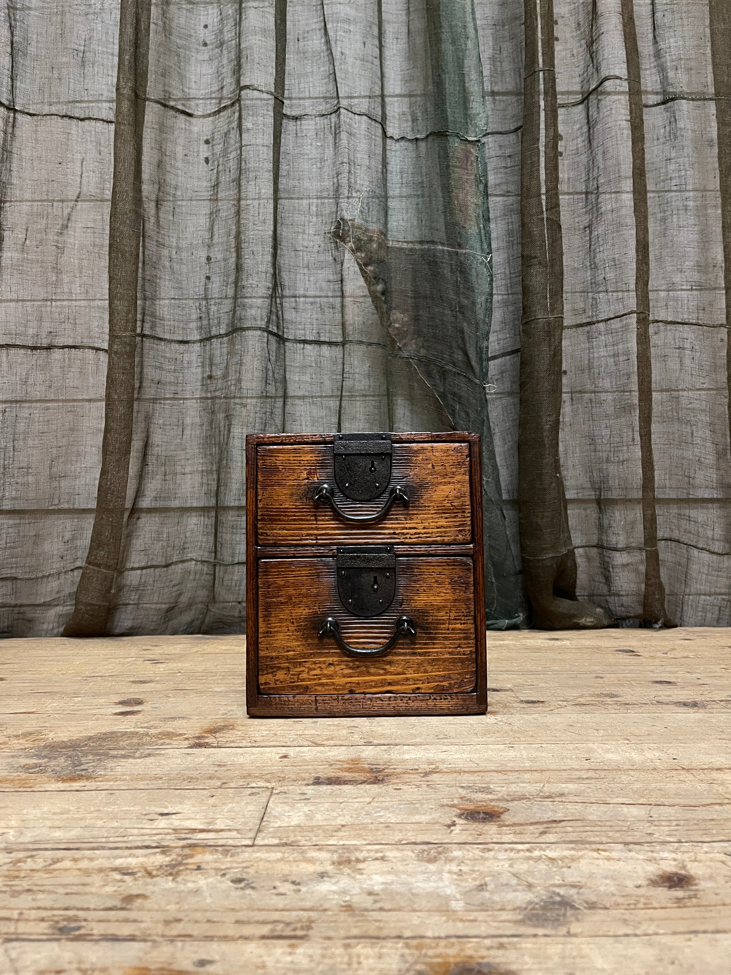 Antique Japanese 2 Drawer Document Box - Cypress| Meiji