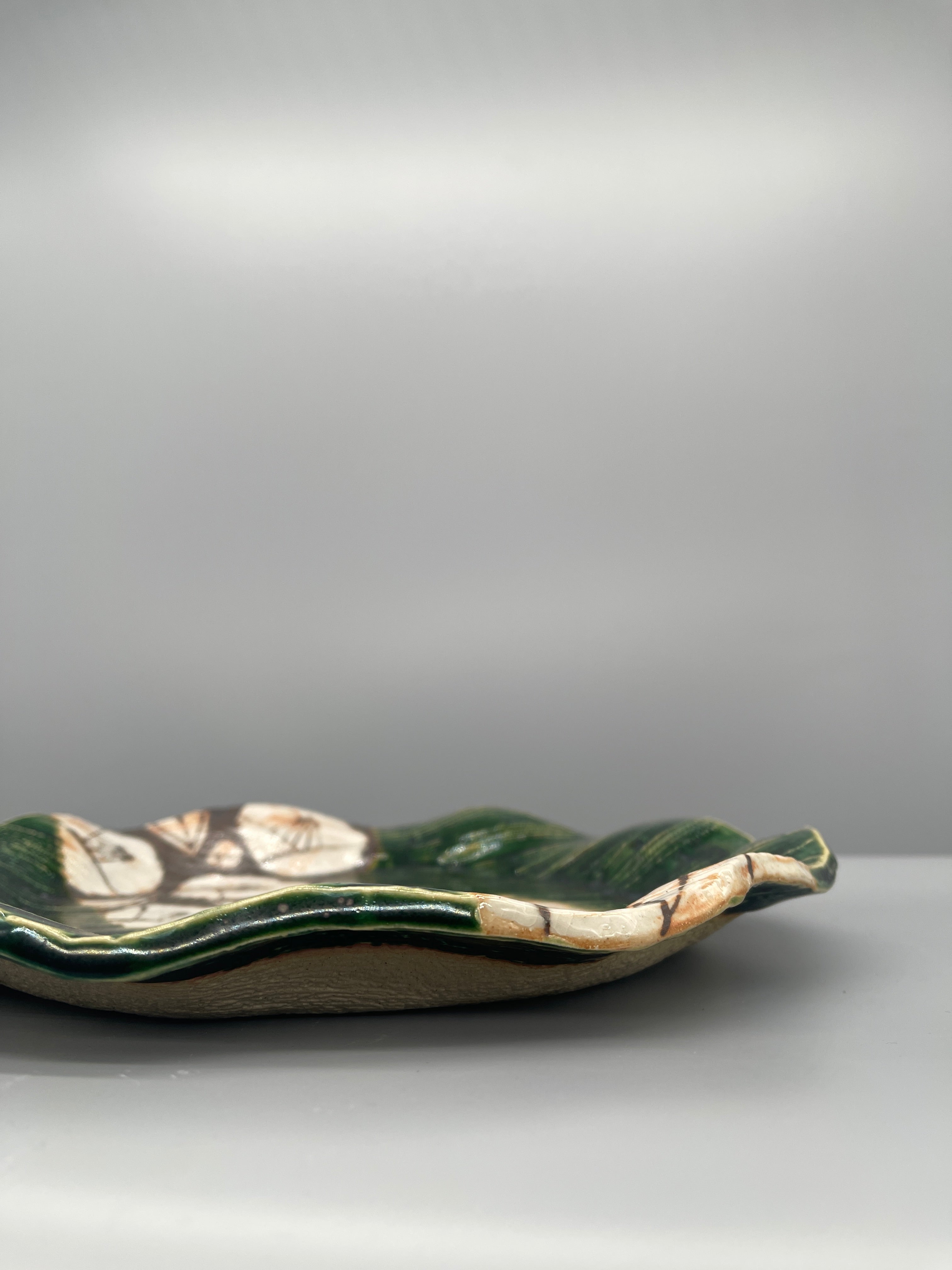 Vintage Japanese Ceramic Plate, Oribe Glaze