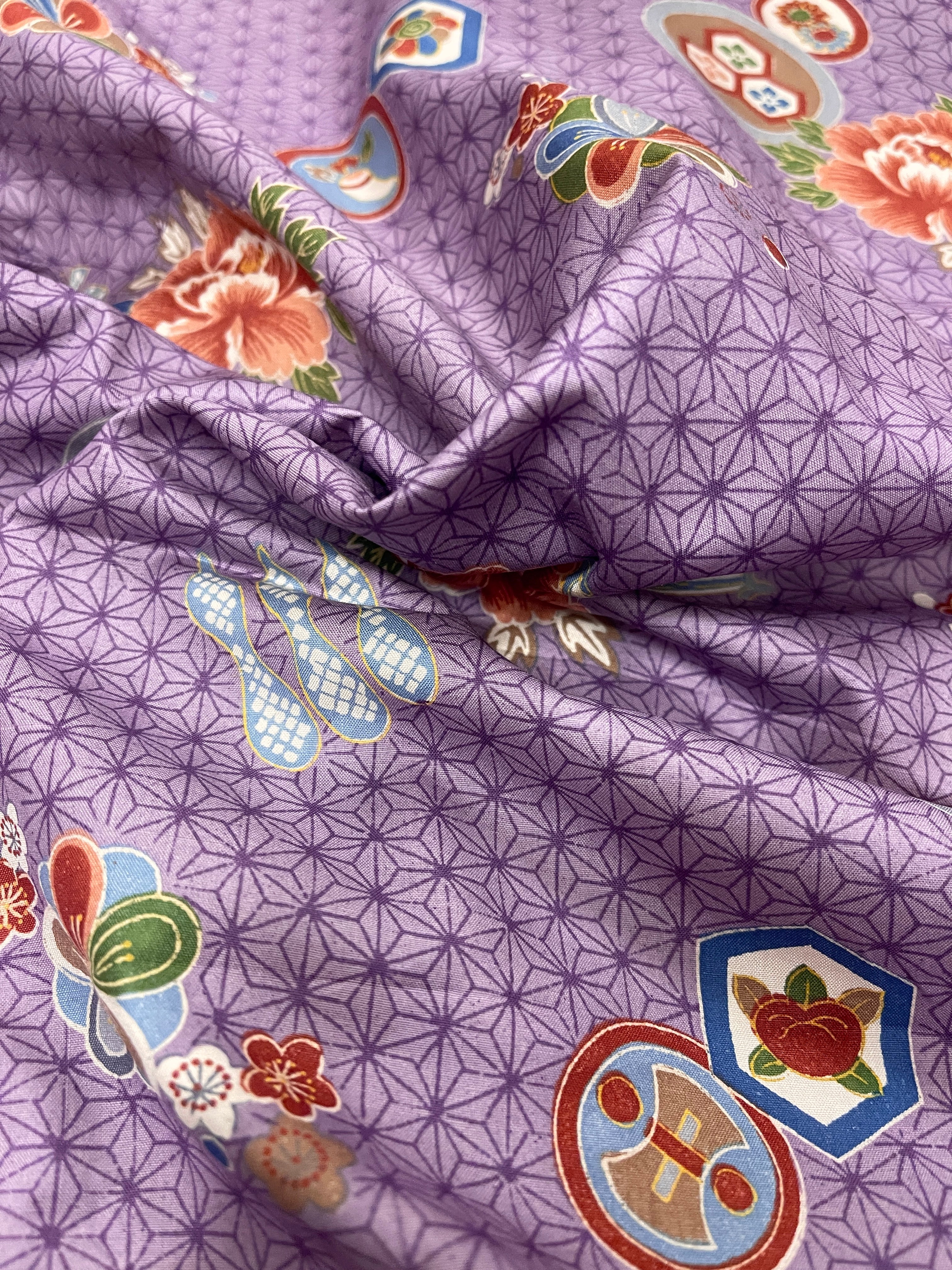 Japanese Silk Fabric, Purple Asanoha Pattern