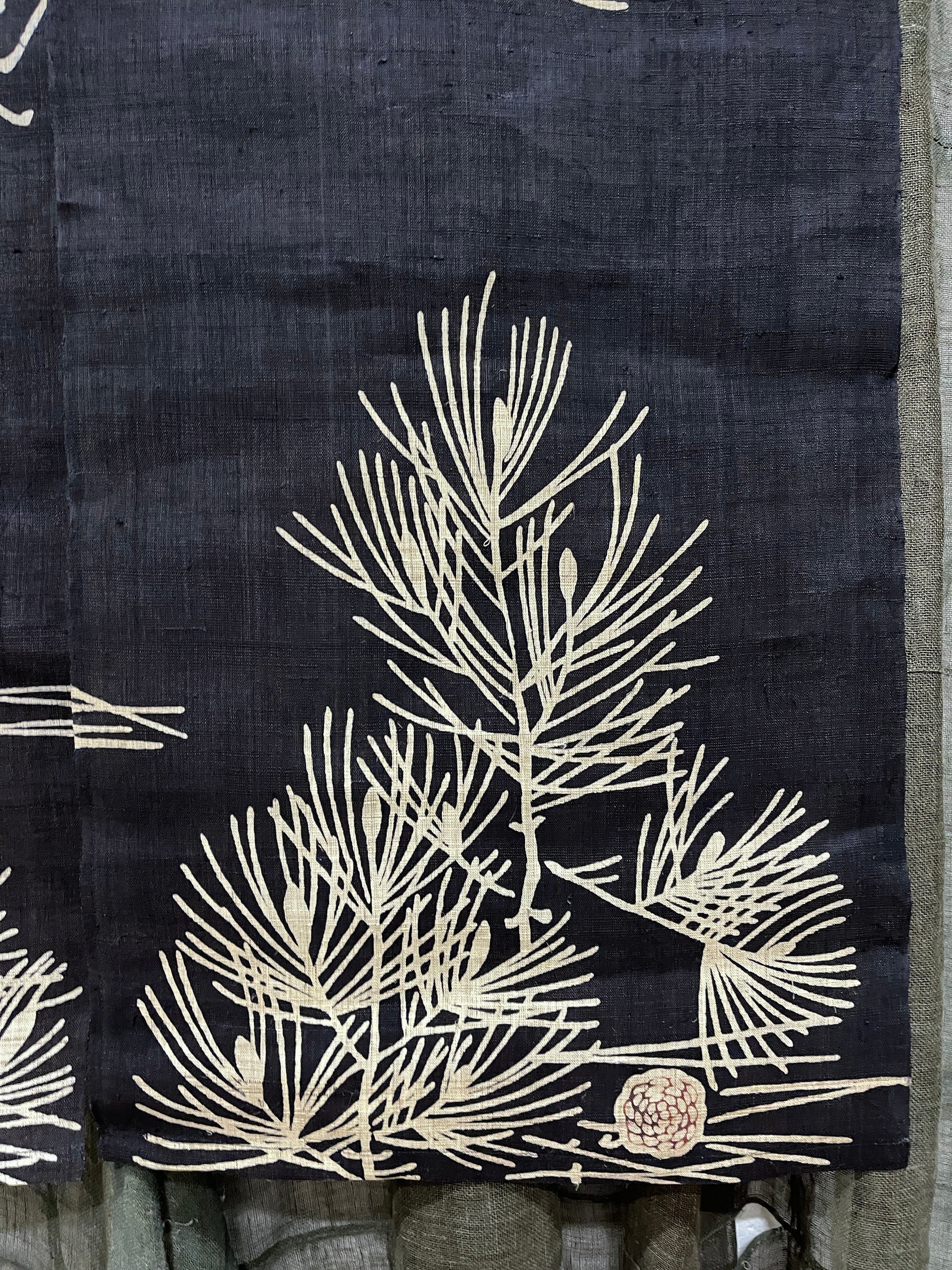 Vintage Japanese Hemp Noren, Panelled Curtain