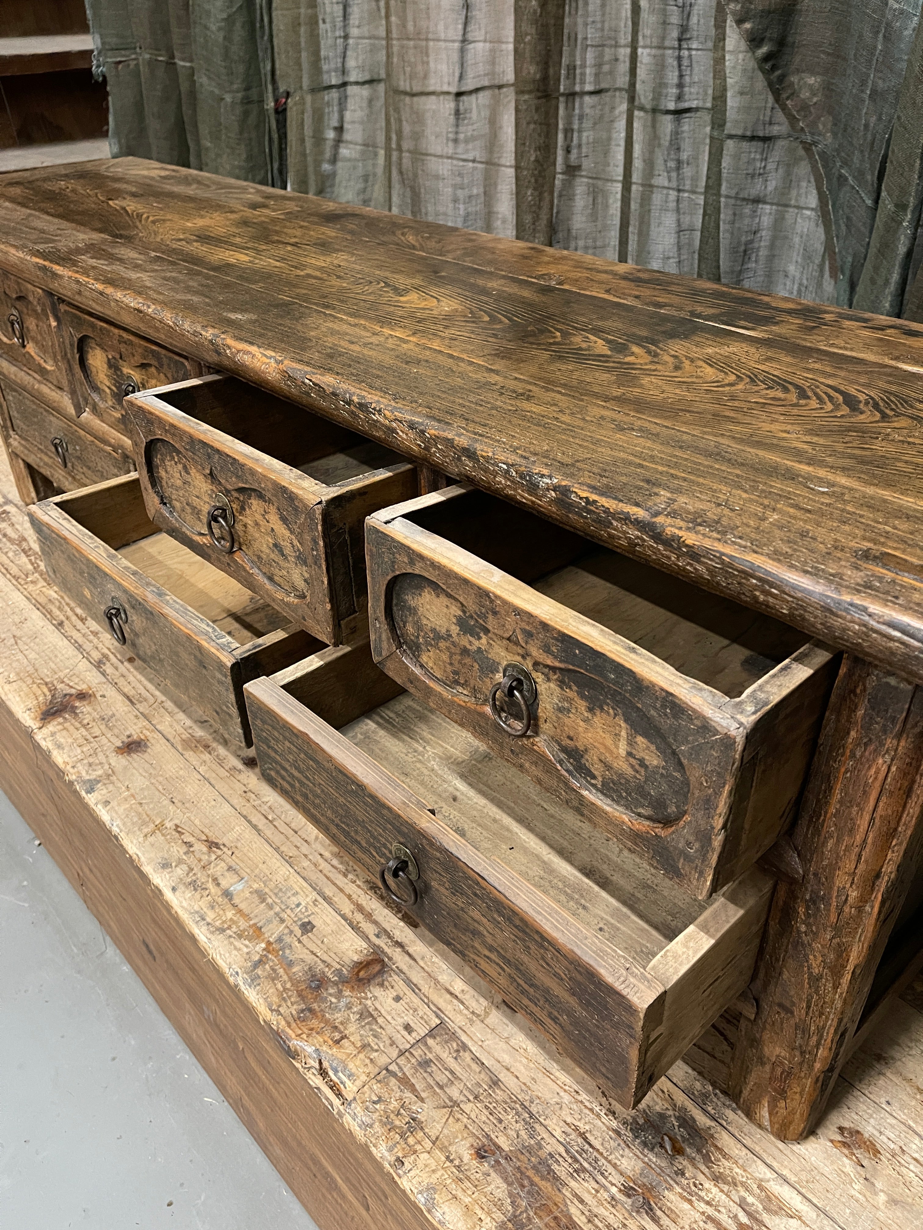 Antique Chinese 7 Drawer Low Table - Elm & Cypress | C.1850