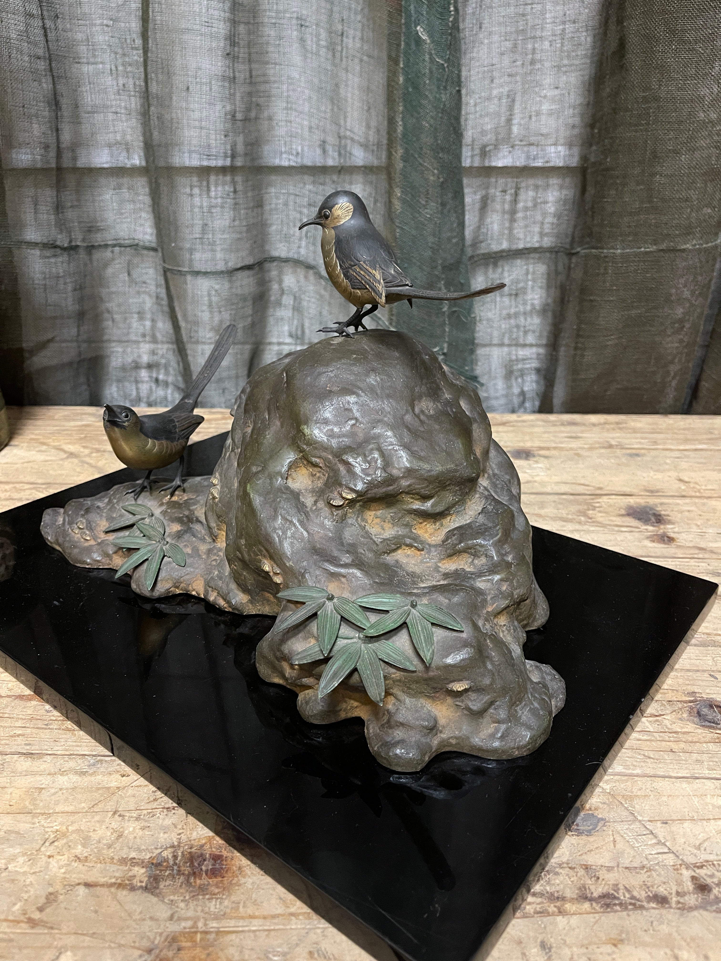 Japanes Bronze Okimono Of Sparrows| c.1950