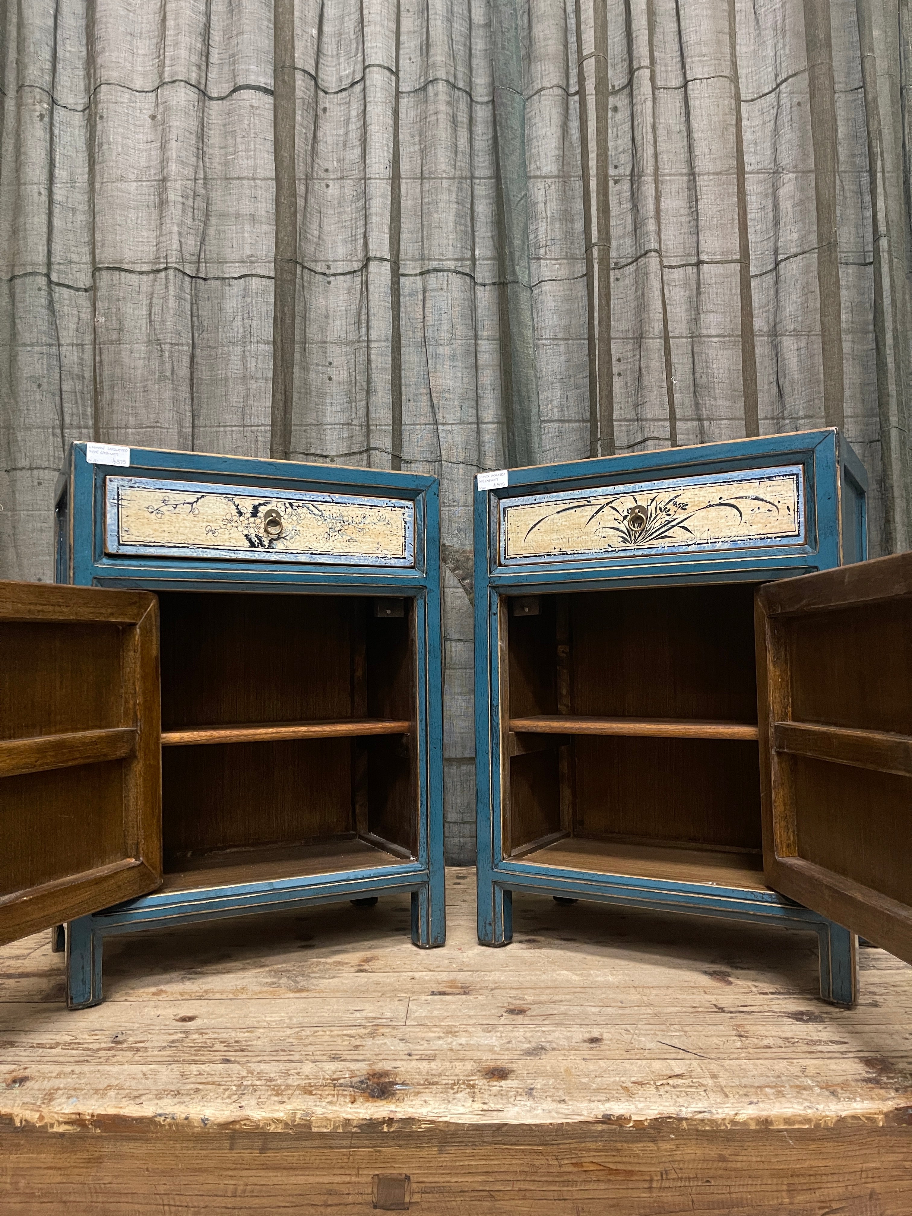Chinese Blue Lacquered Side Cabinet