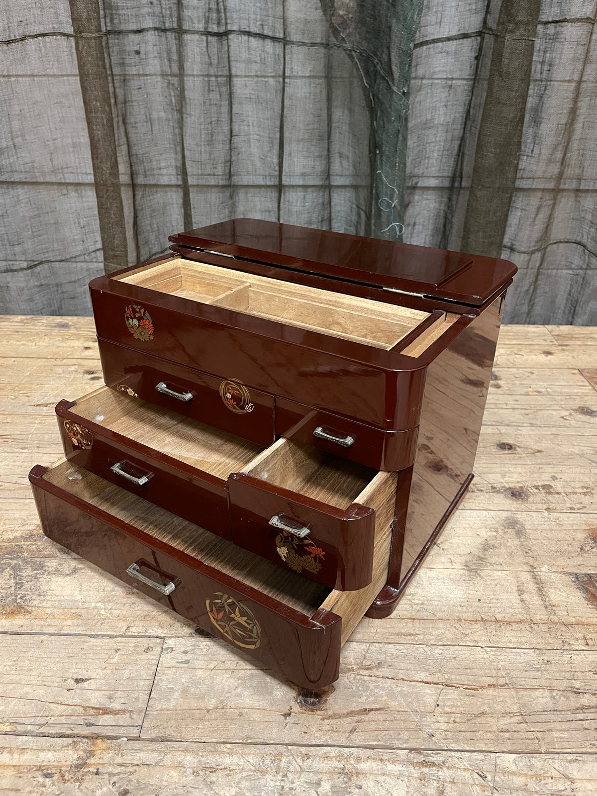 Vintage Japanese Sewing Box, Hari Bako - Lacquered | Midcentury