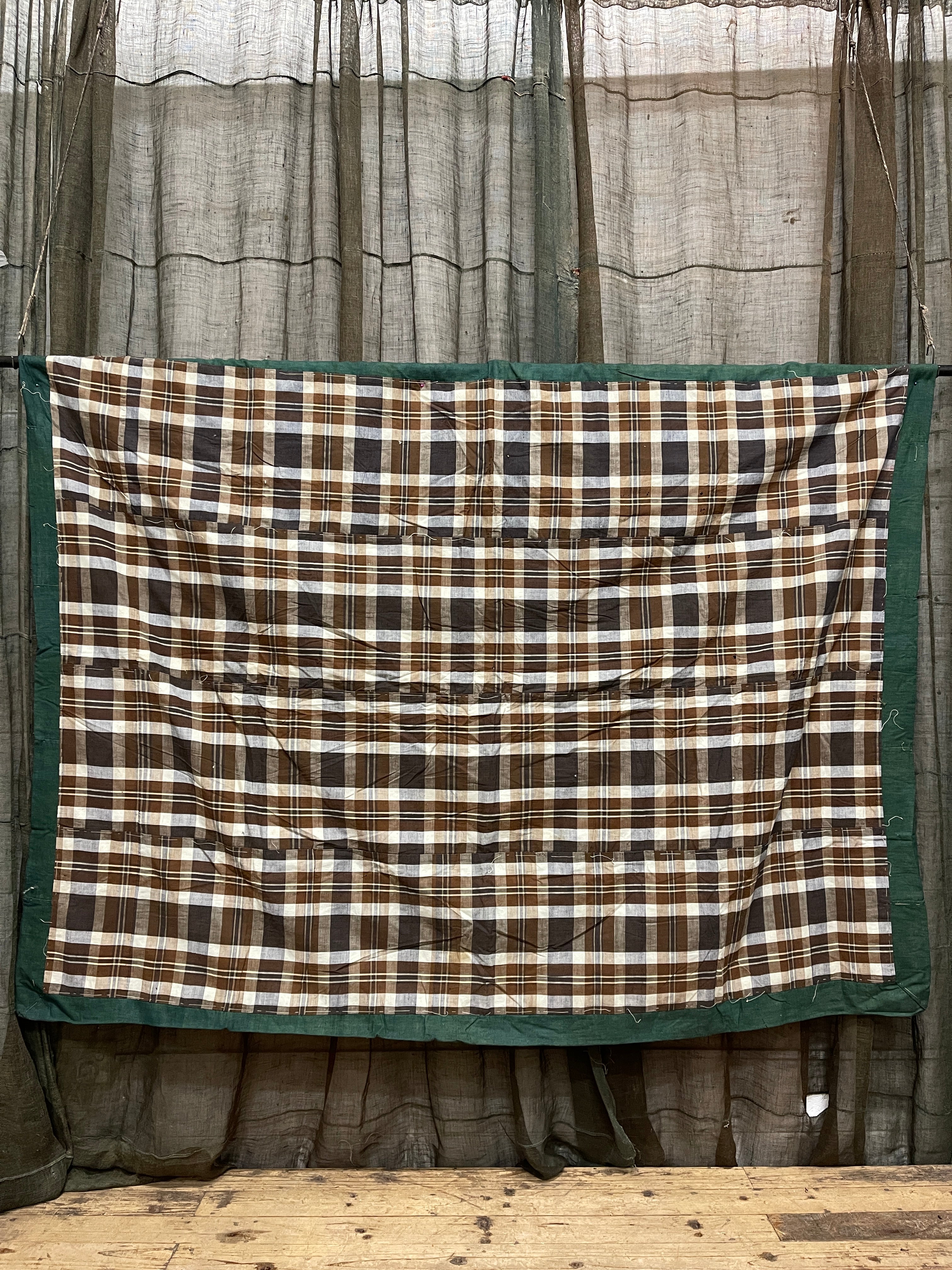Vintage Japanese Check / Green Cotton Textile