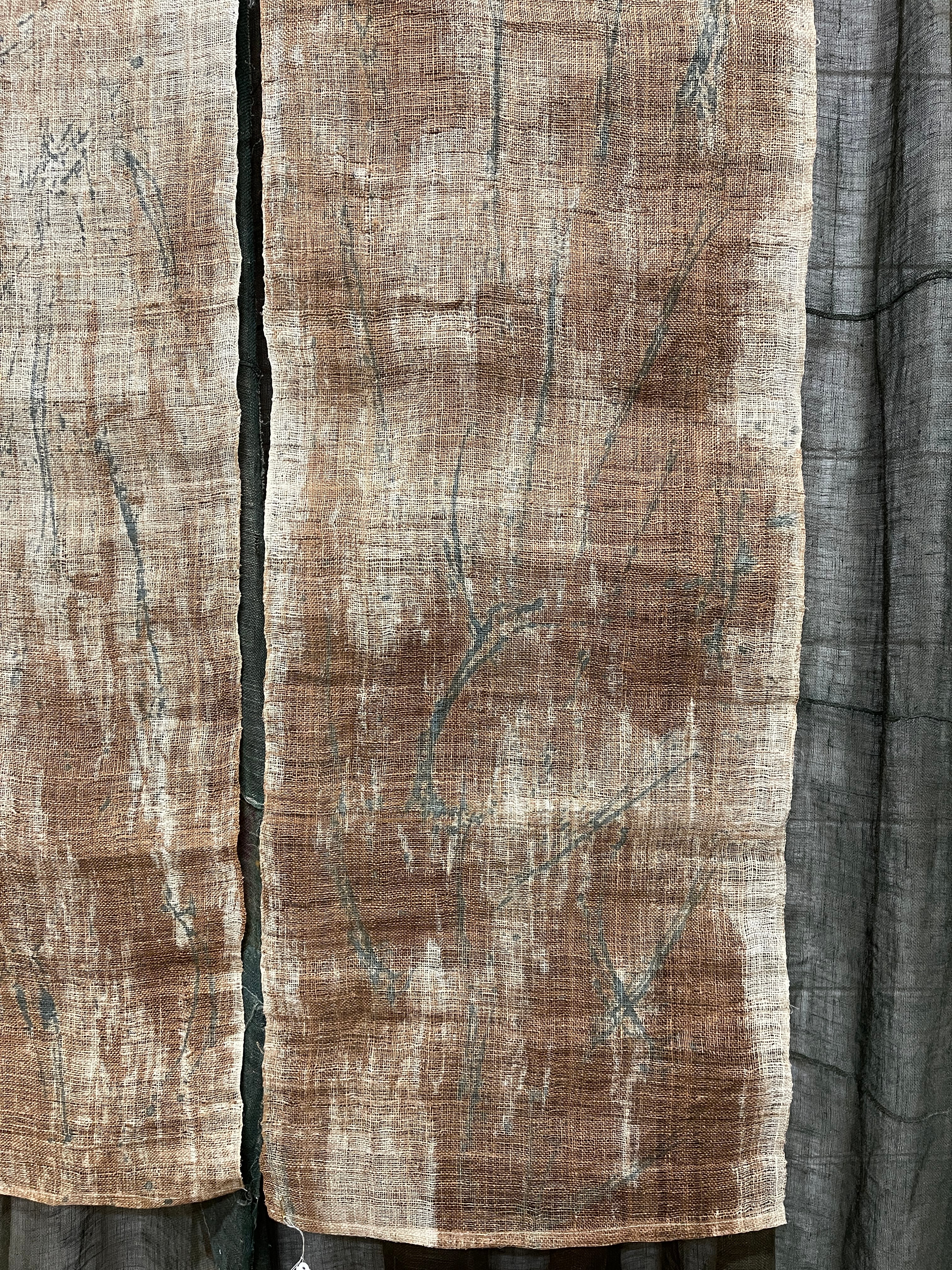 Vintage Japanese Hemp Noren, Panelled Curtain