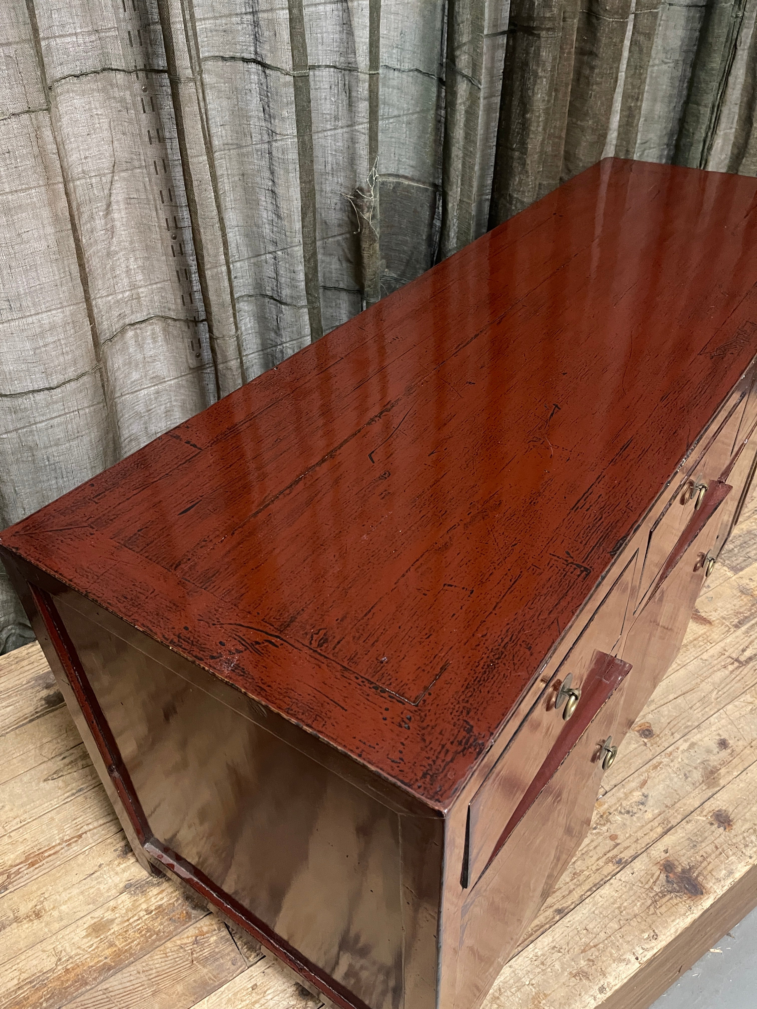 Chinese Red Lacquered Low Cabinet - Recycled Timber