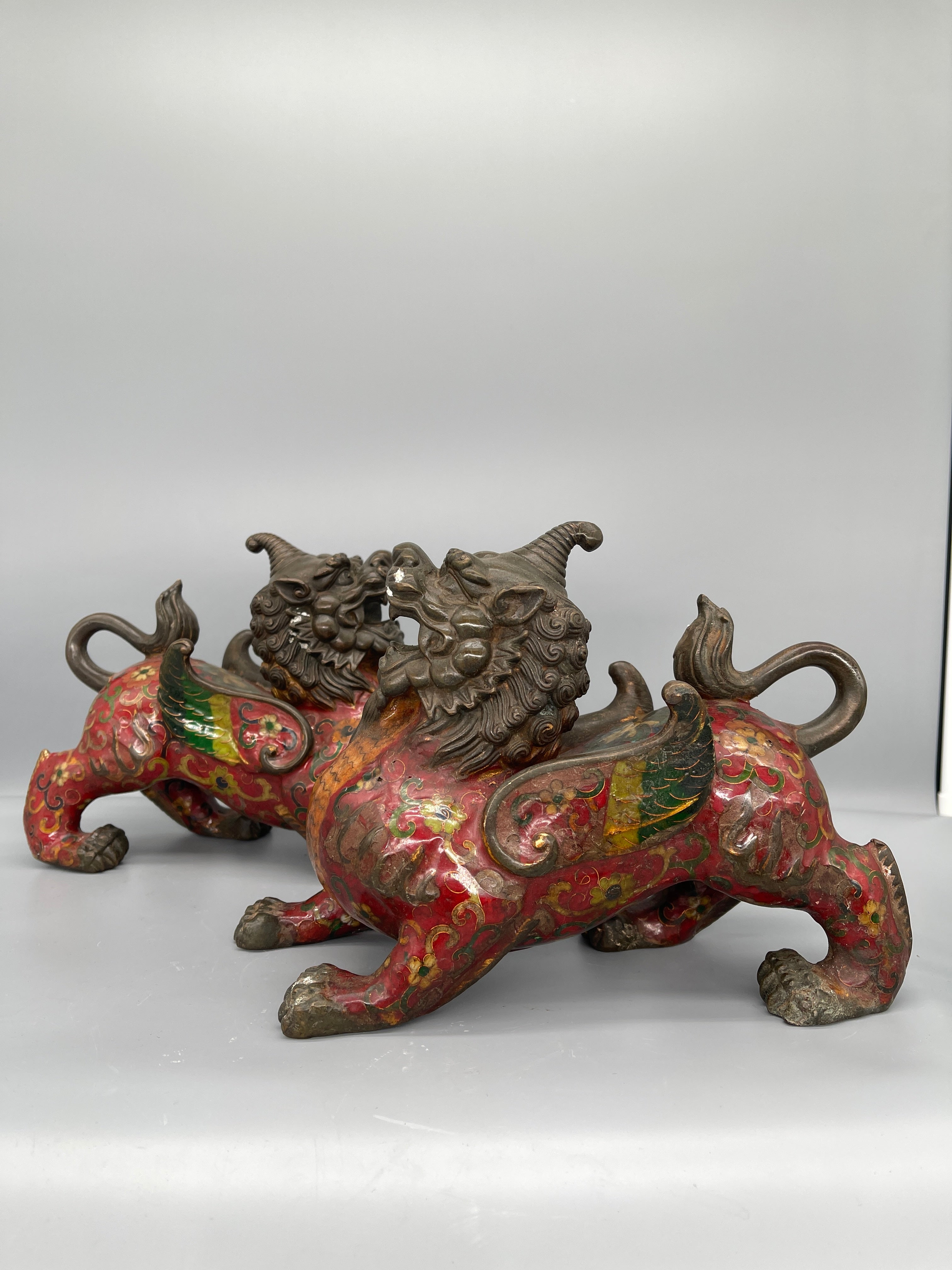 Pair of Chinese Cloisonne Foo Dogs