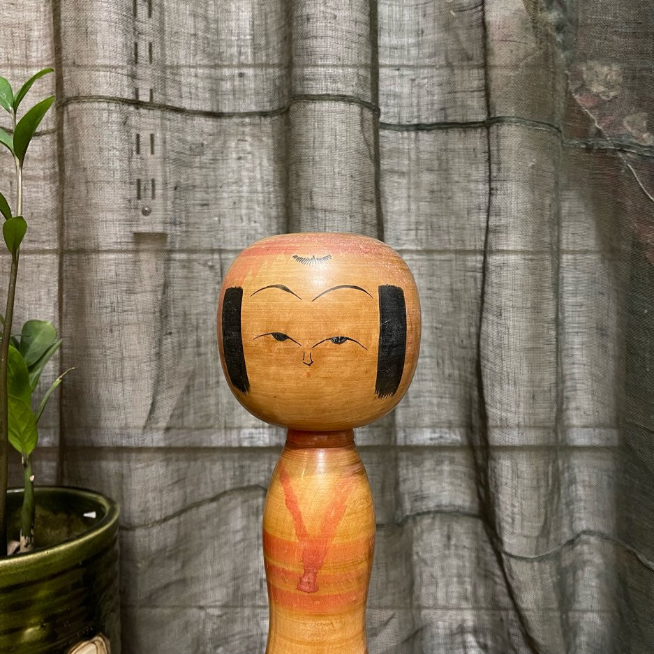 Vintage Large Kokeshi Doll with Kimono Motif
