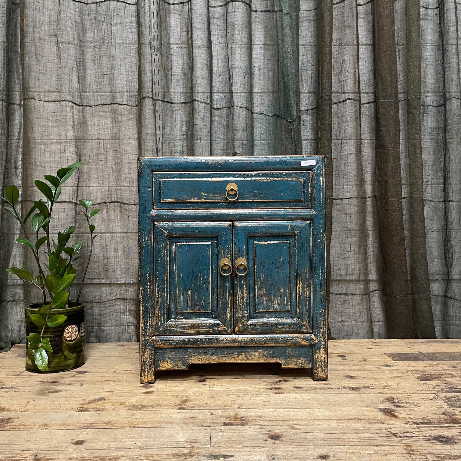 Provincial Style Chinese Blue Lacquered Side Cabinet