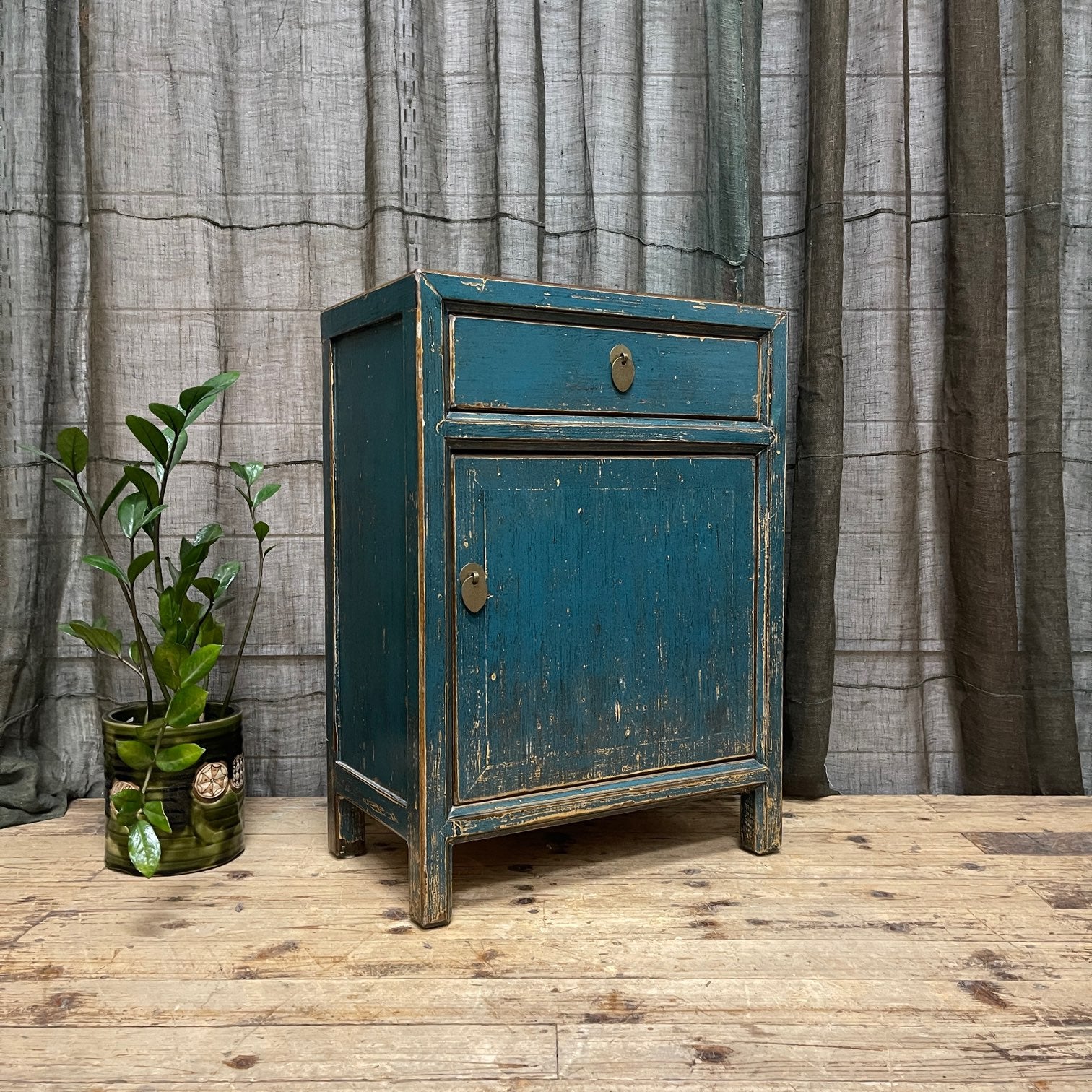 Provincial Style Chinese Blue Lacquered Side Cabinet