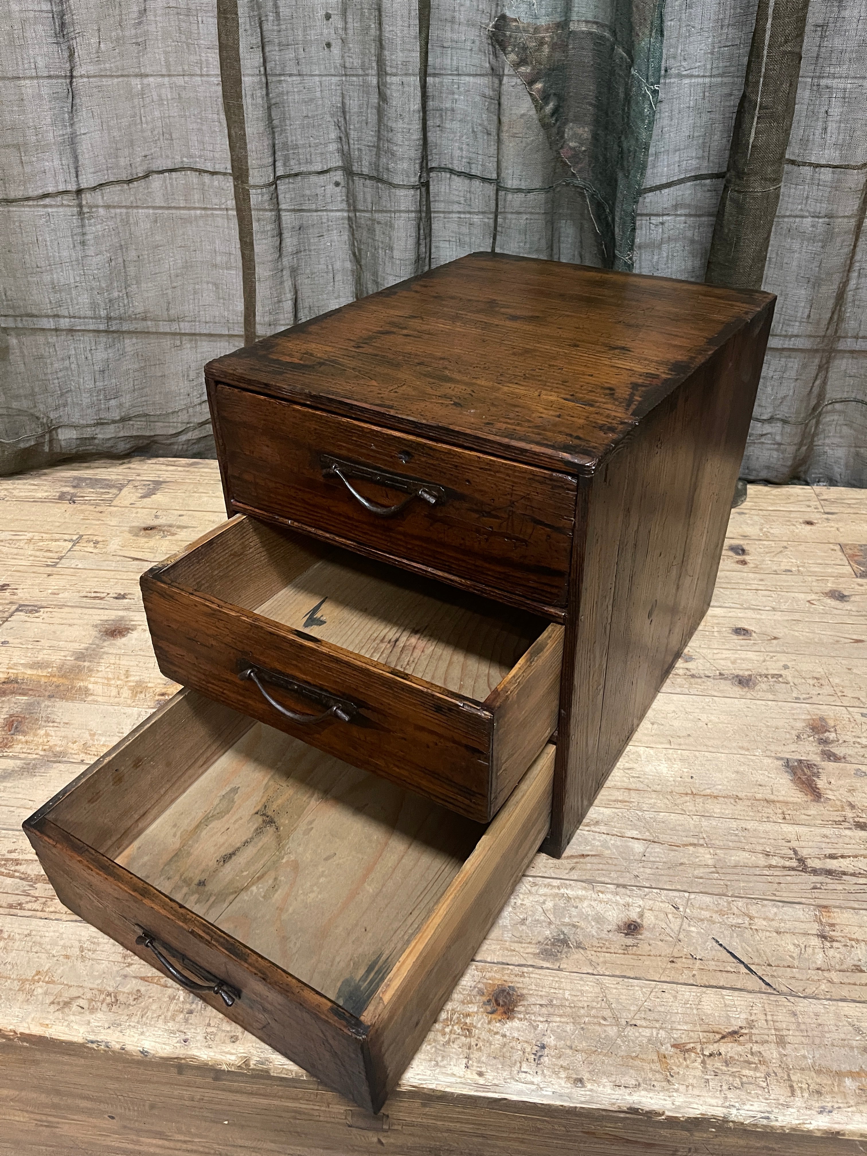 Antique Japanese 3 Drawer Document Box - Cypress| Meiji