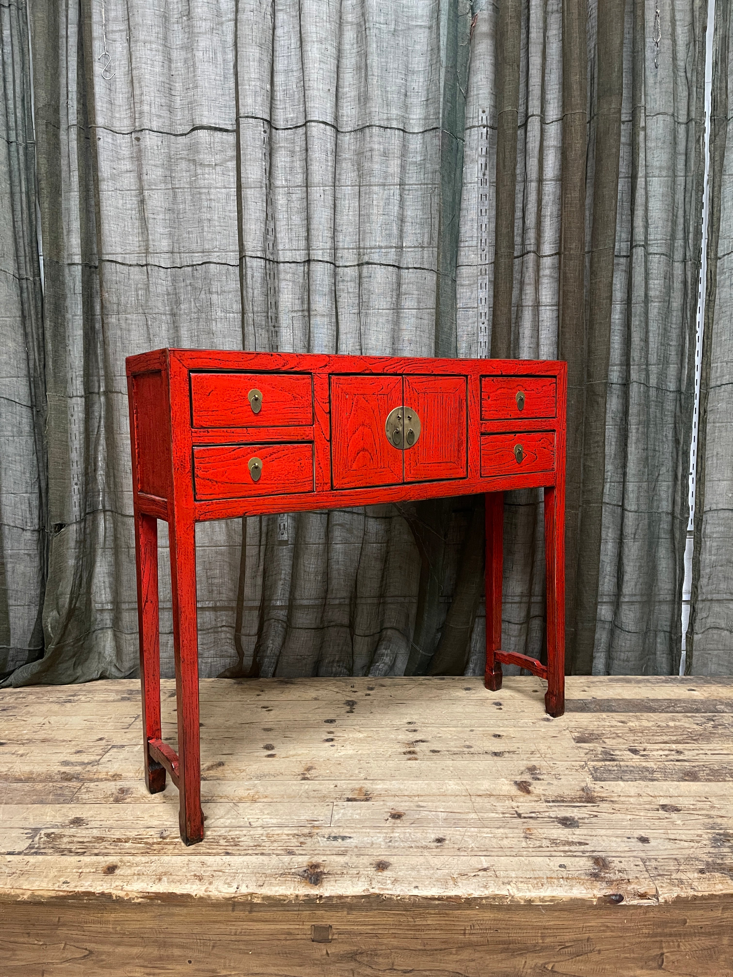 Provincial Style Red Chinese Lacquered Hall Table