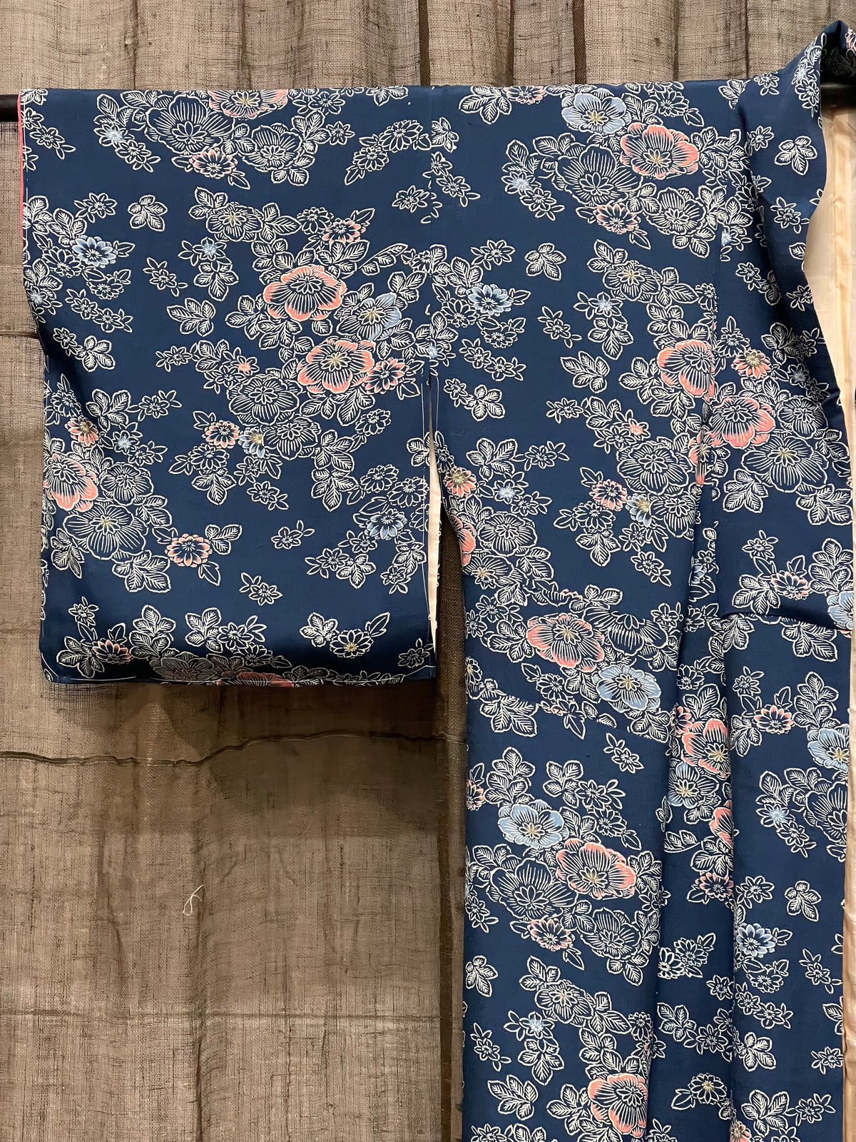 Vintage Japanese Silk Kimono, Floral Print