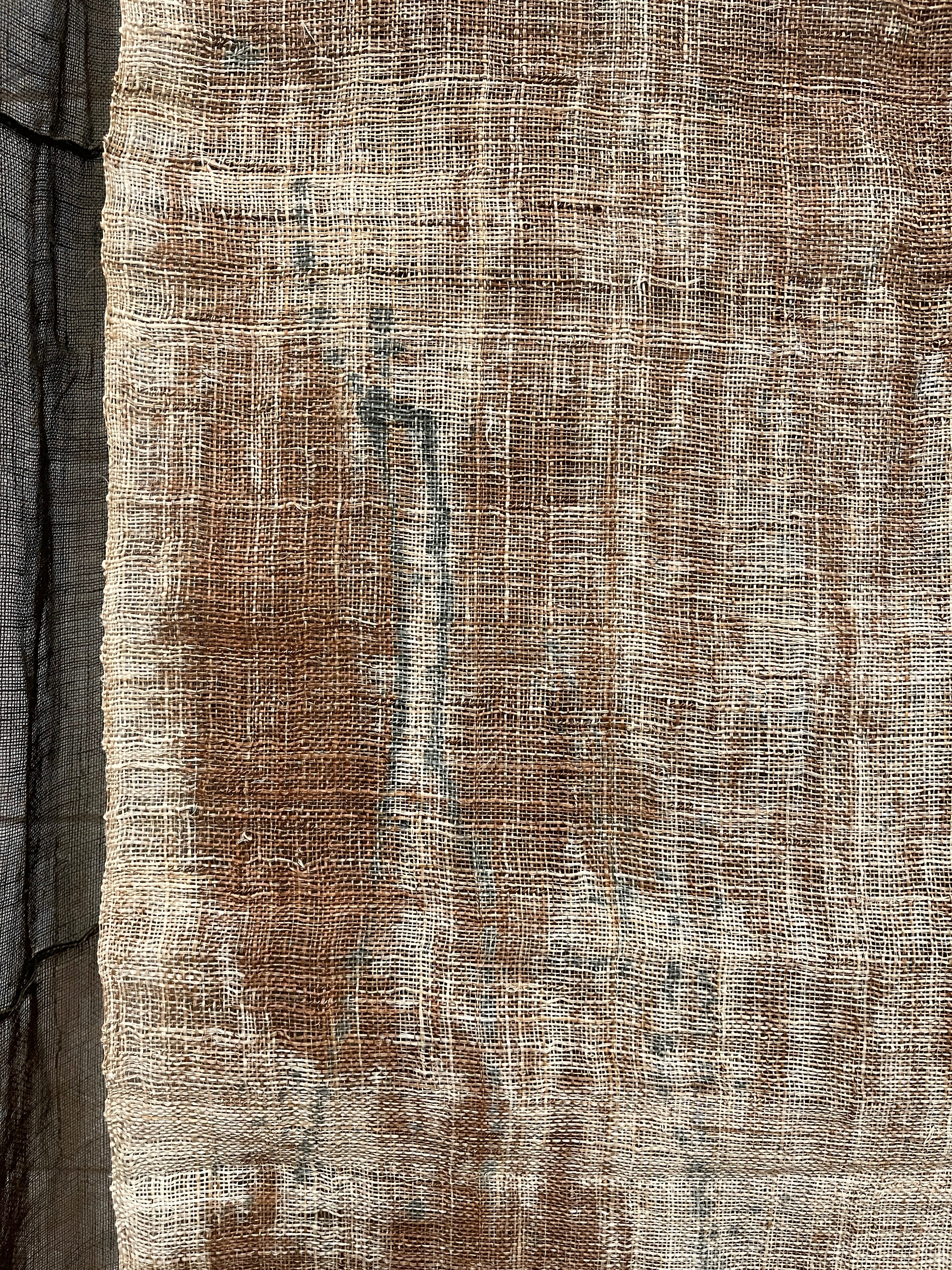 Vintage Japanese Hemp Noren, Panelled Curtain