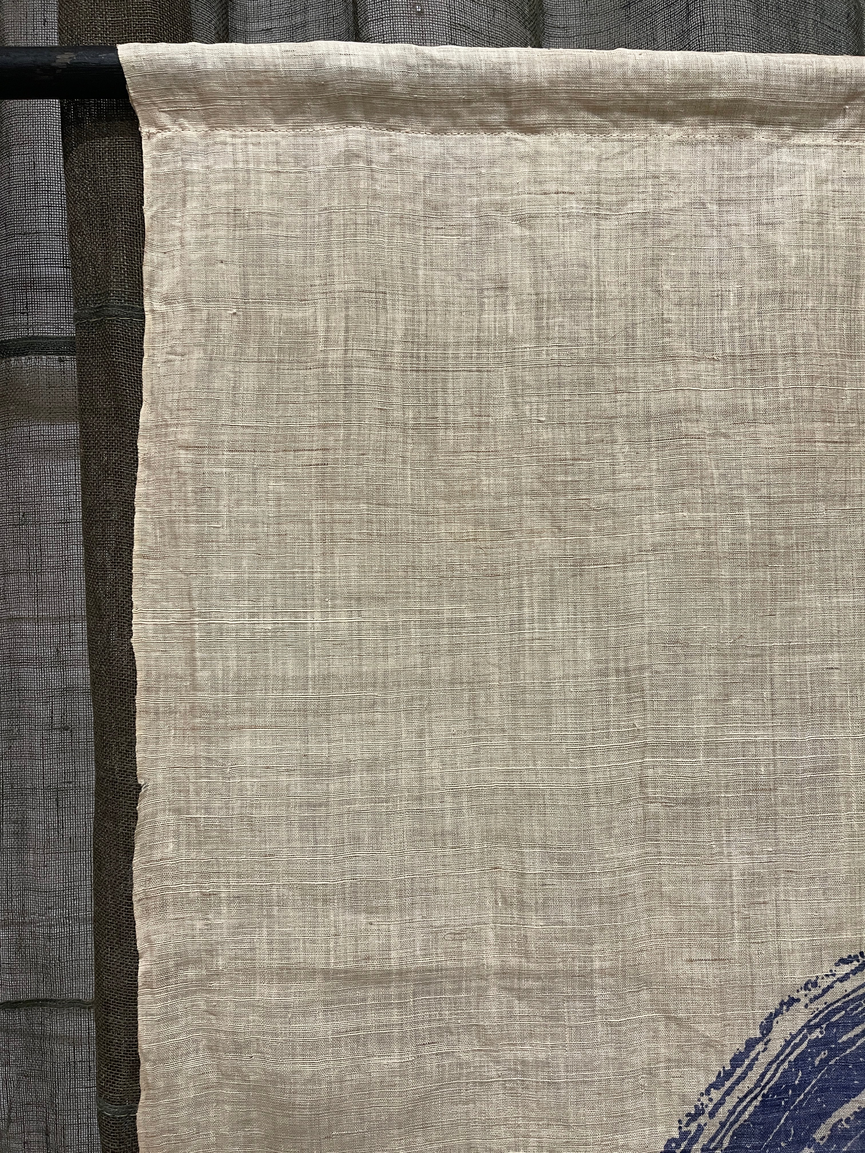 Vintage Japanese Hemp Noren, Panelled Curtain