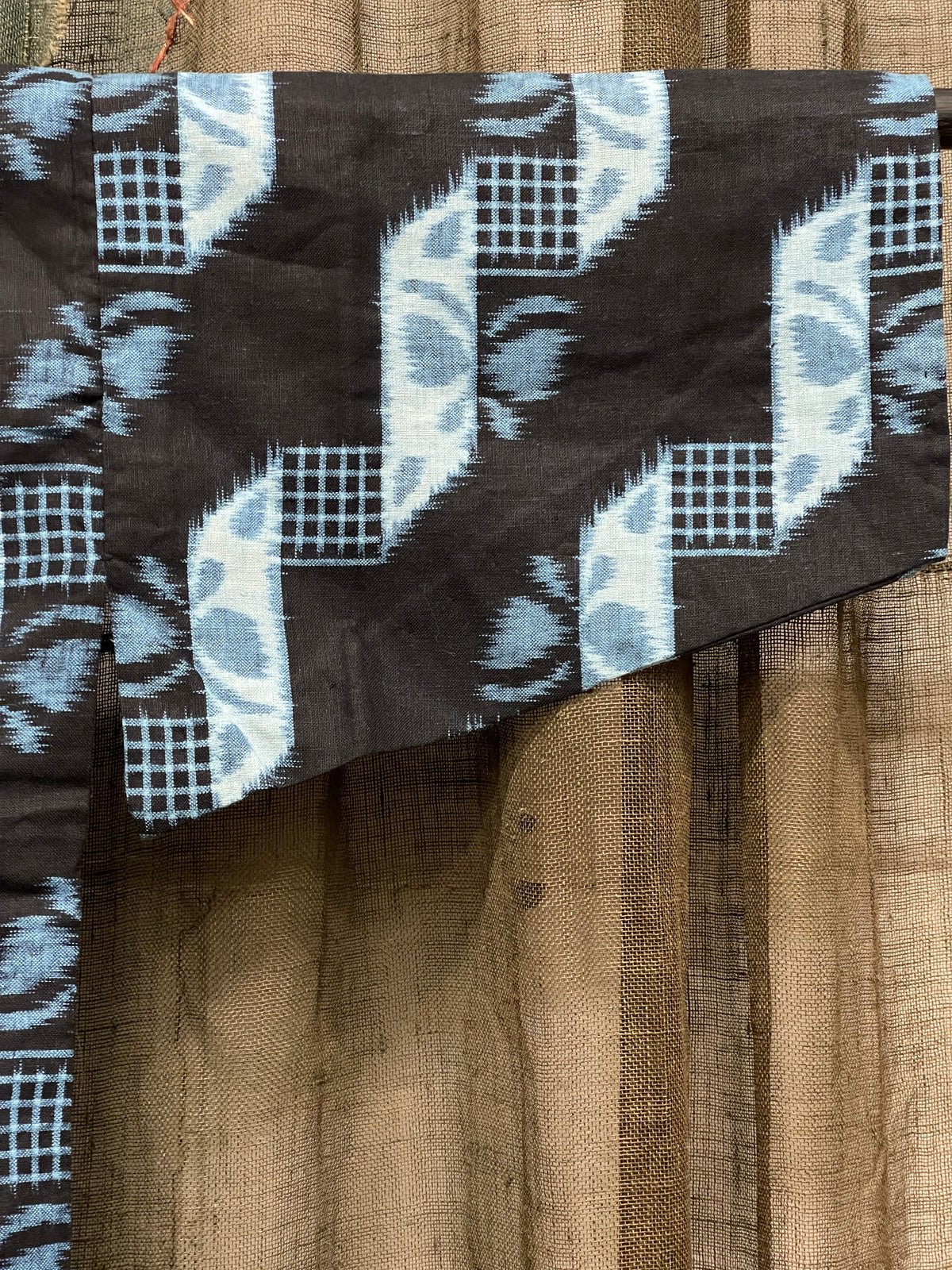 Vintage Japanese Cotton Kasuri Haori, Chevron & Checkerboard Pattern