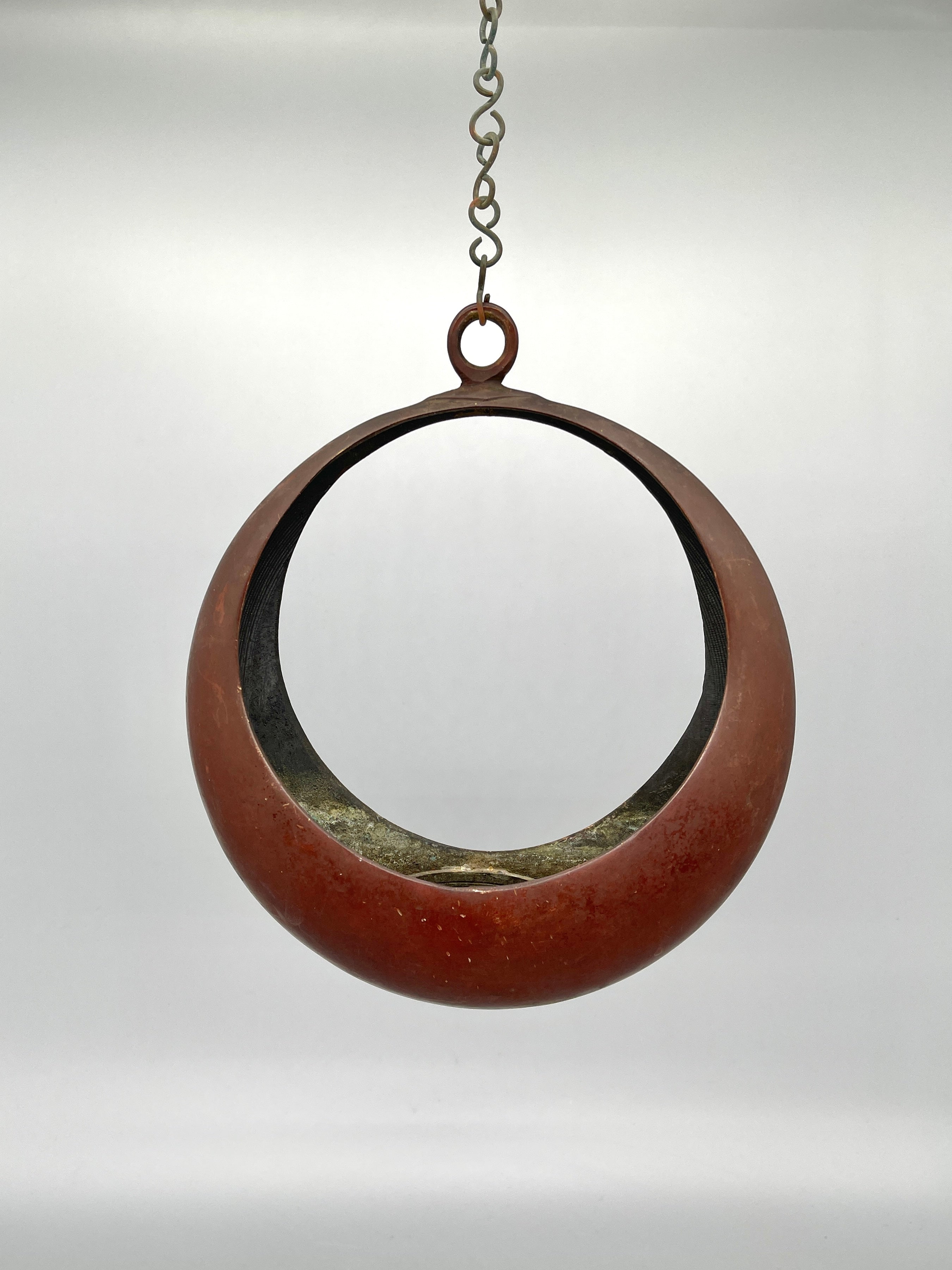 Vintage Japanese Bronze Crescent Moon Hanging Vase
