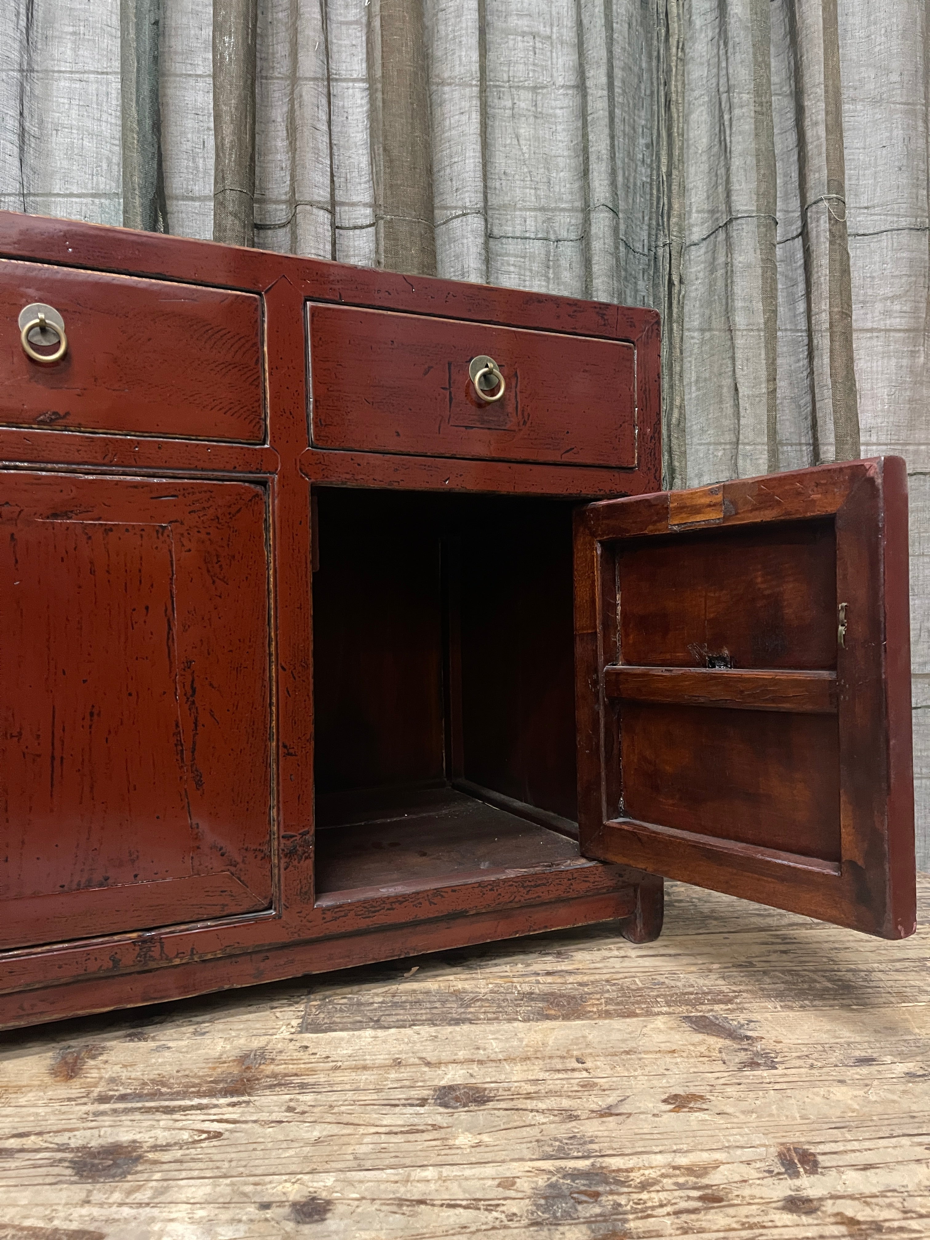 Chinese Red Lacquered Low Cabinet - Recycled Timber