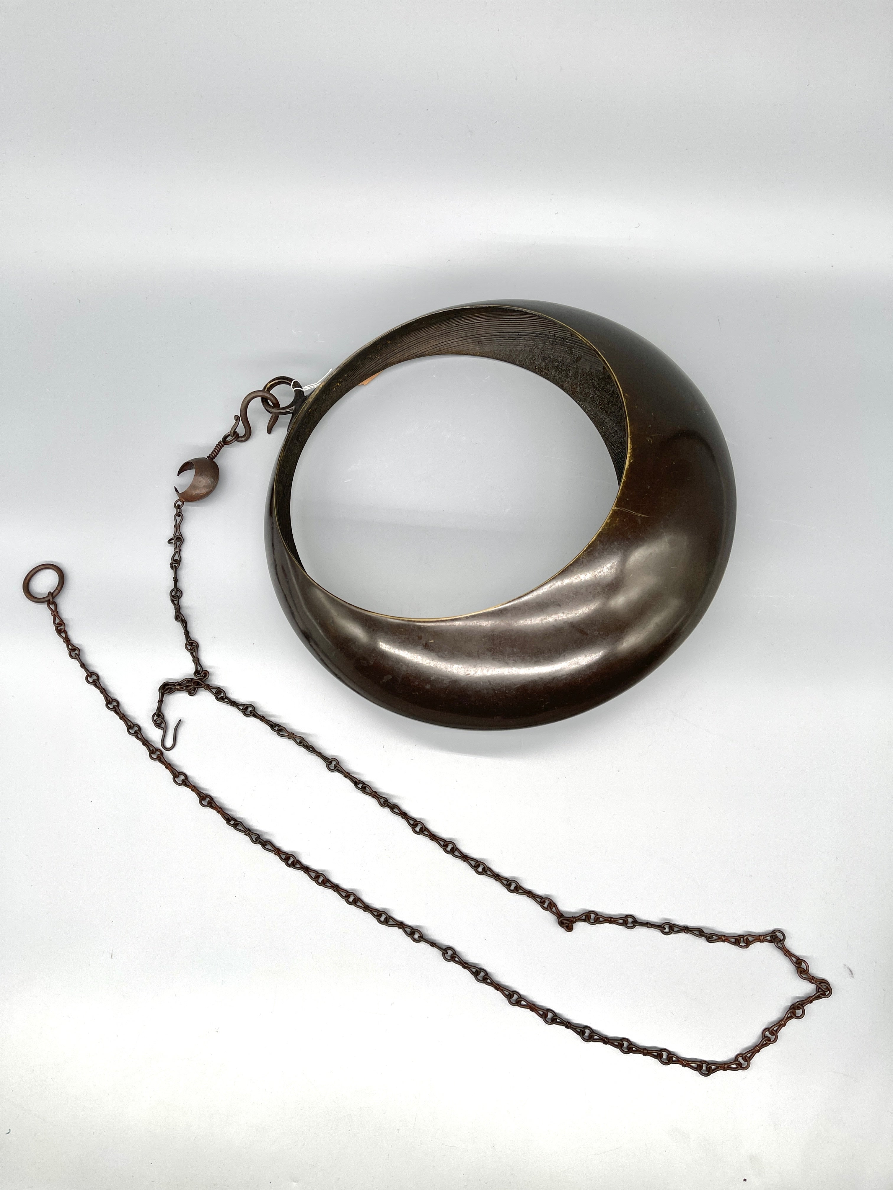 Vintage Japanese Bronze Crescent Moon Hanging Vase