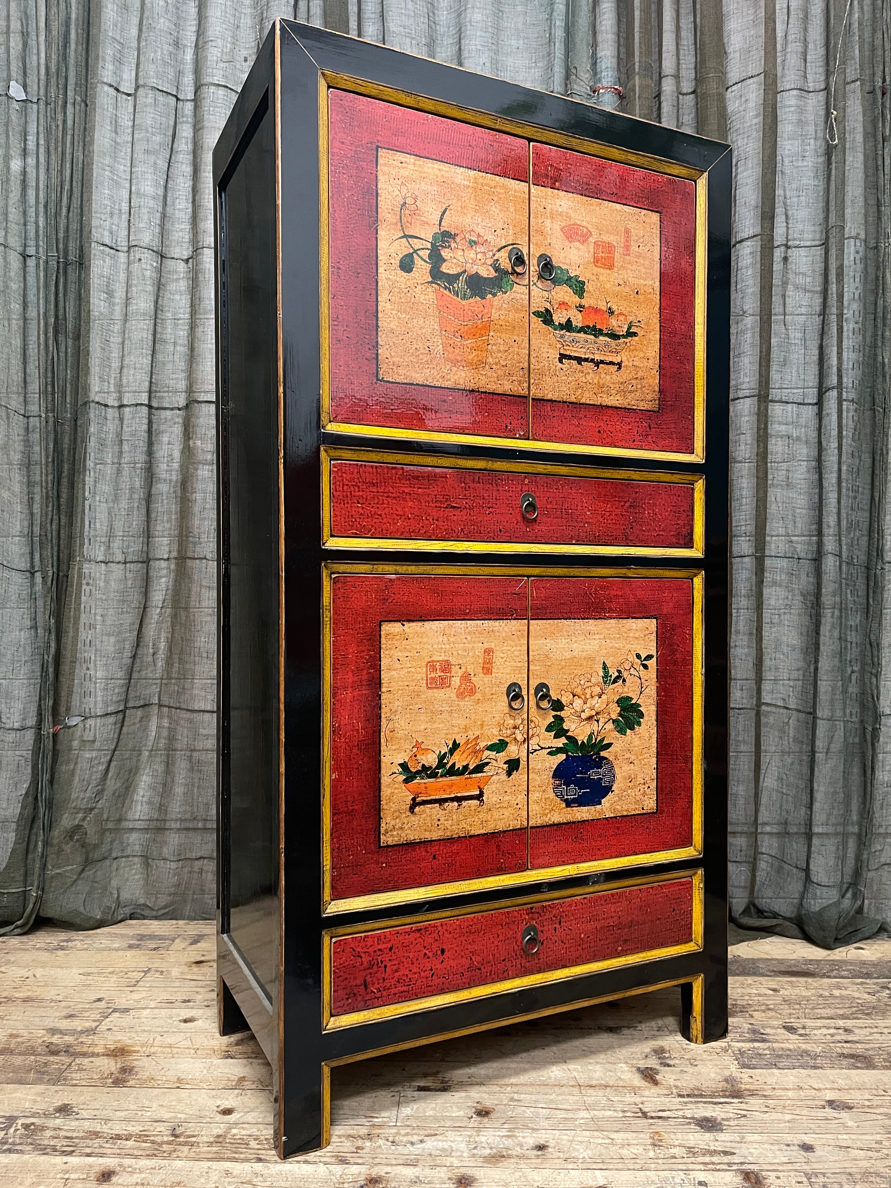 Provincial Style Chinese Black Lacquered Cabinet