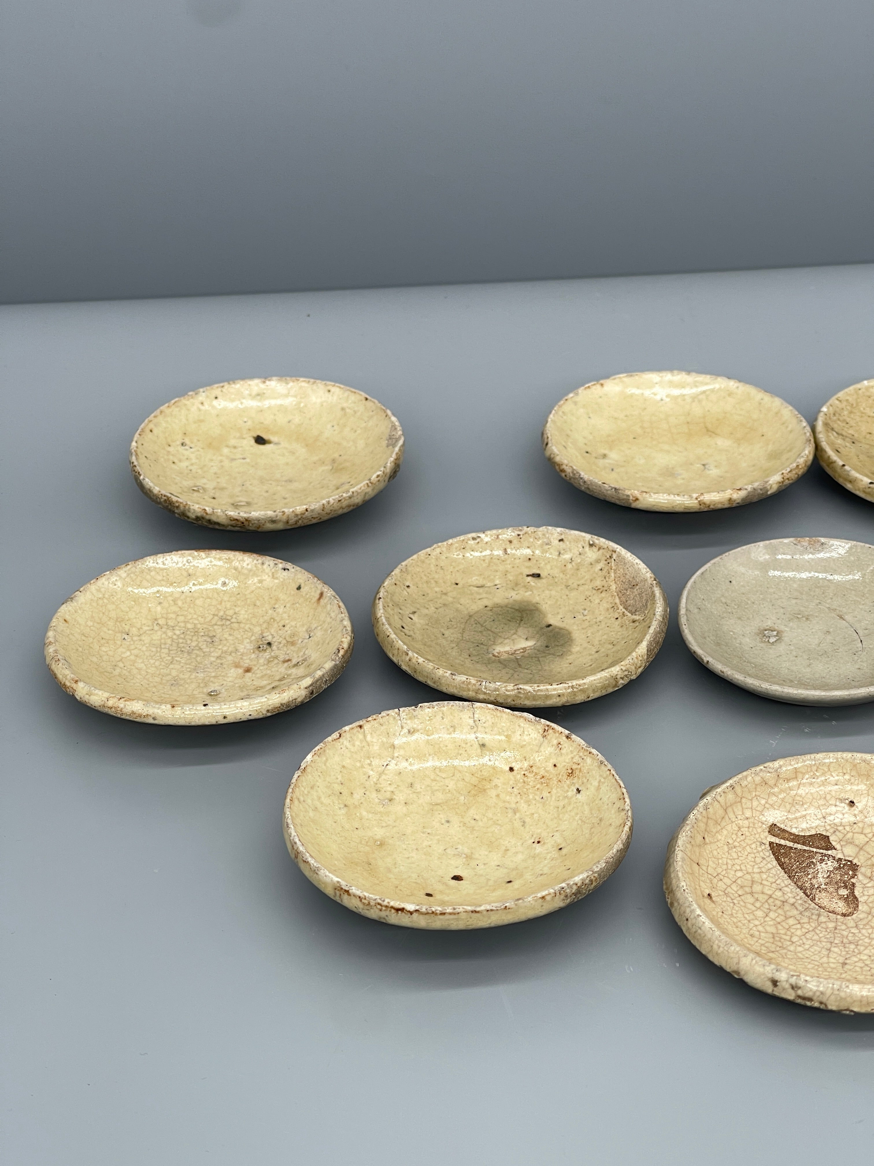 Antique Set of Small Seto Ware Japanese Plates, Edo Period
