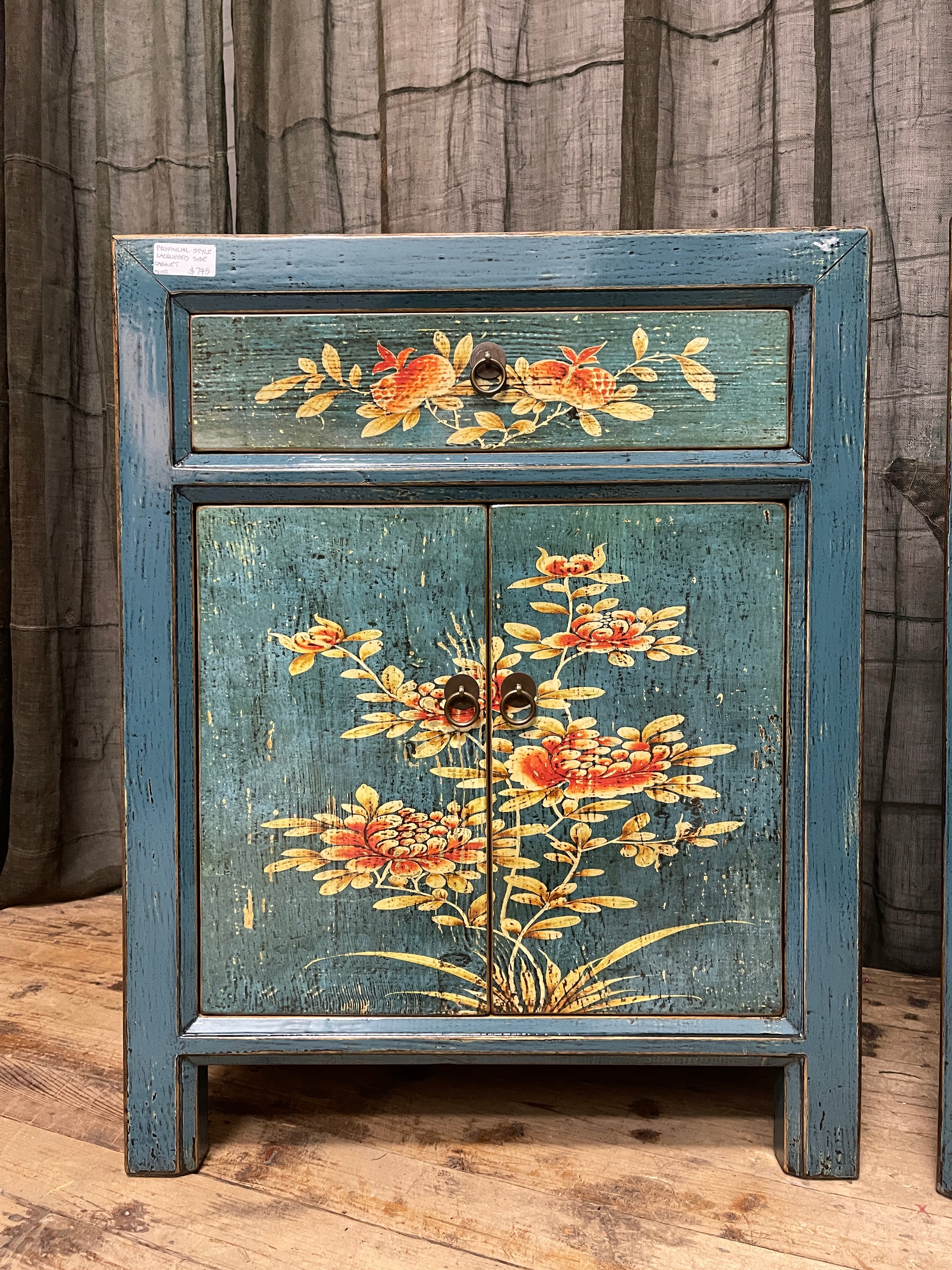 Chinese Blue Lacquered Side Cabinet
